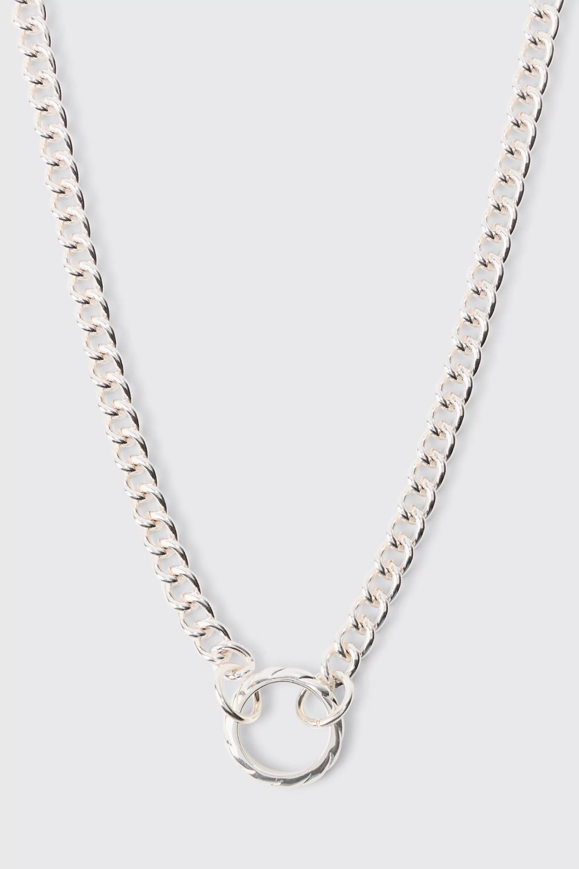 boohooMAN Chunky Chain Ring Pendant Necklace | UK