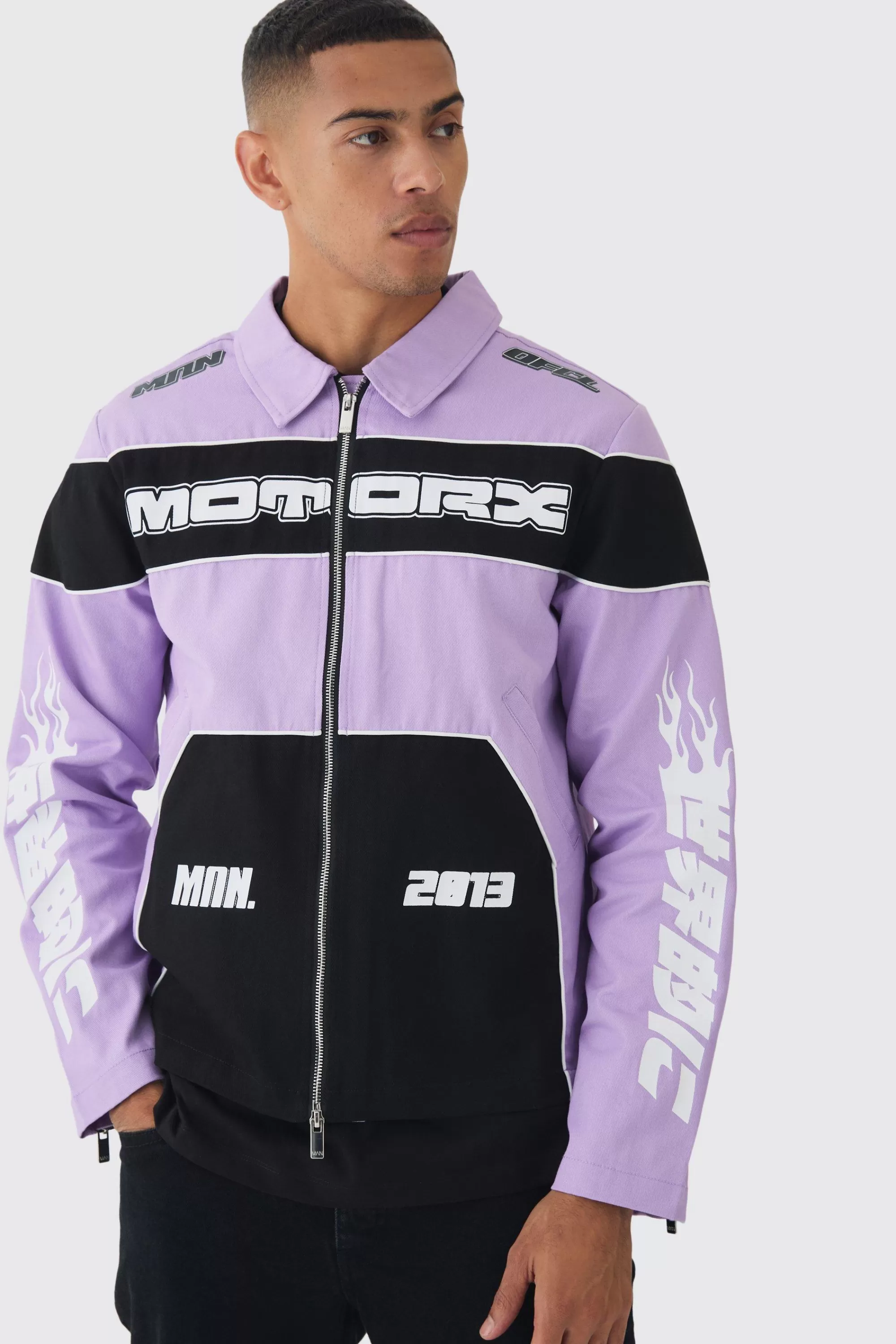 boohooMAN Collared Twill Moto Jacket | UK