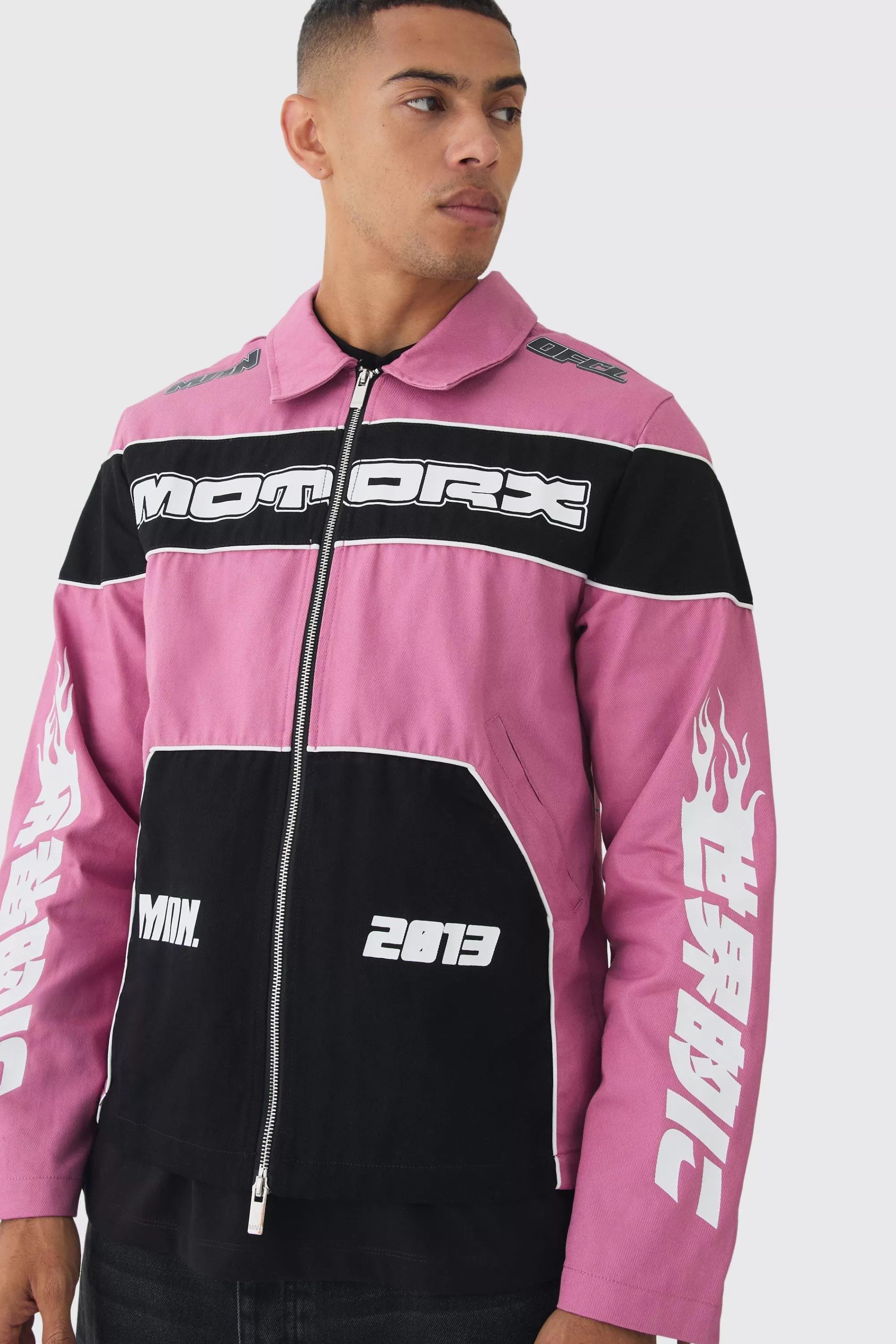 boohooMAN Collared Twill Moto Jacket | UK