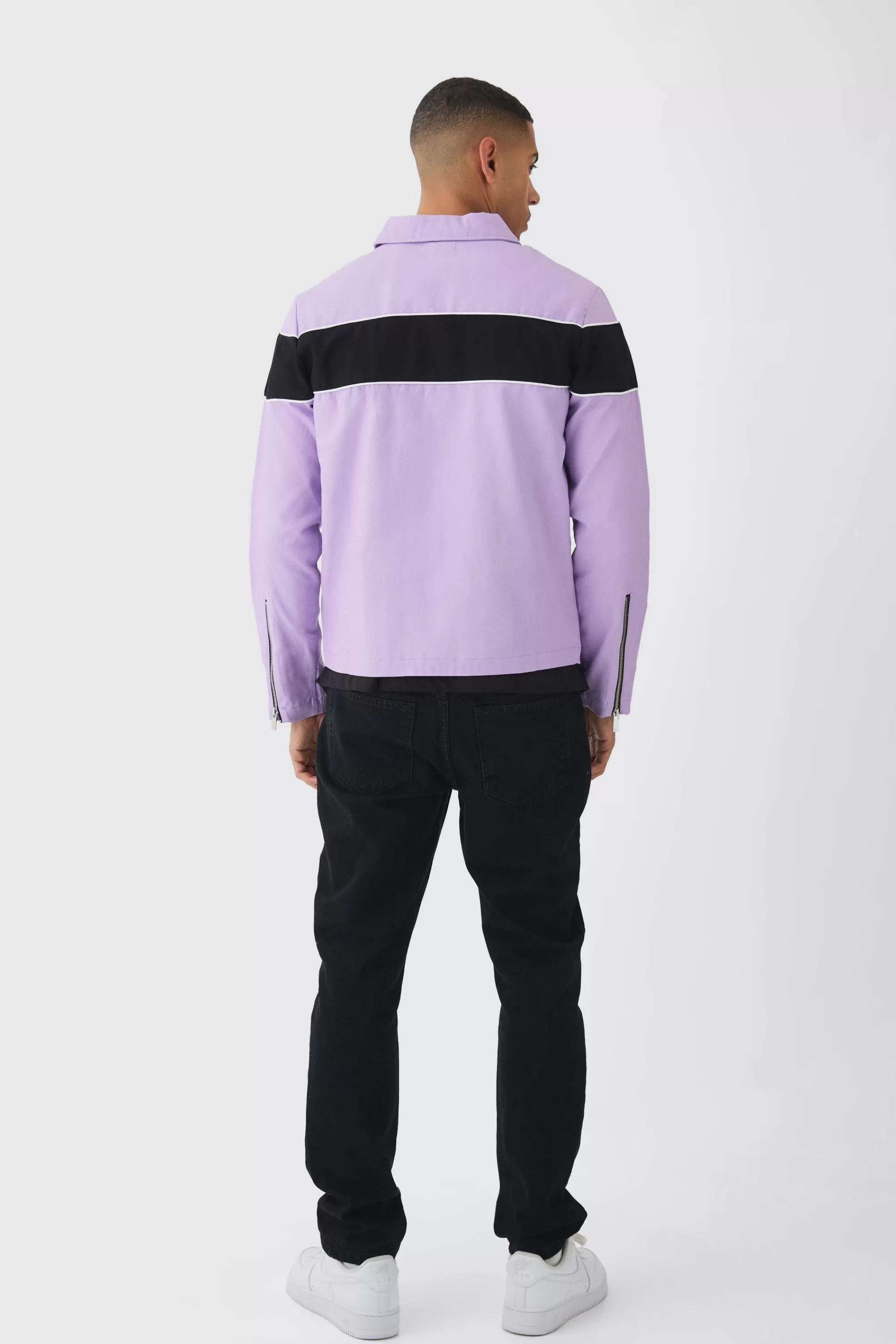 boohooMAN Collared Twill Moto Jacket | UK