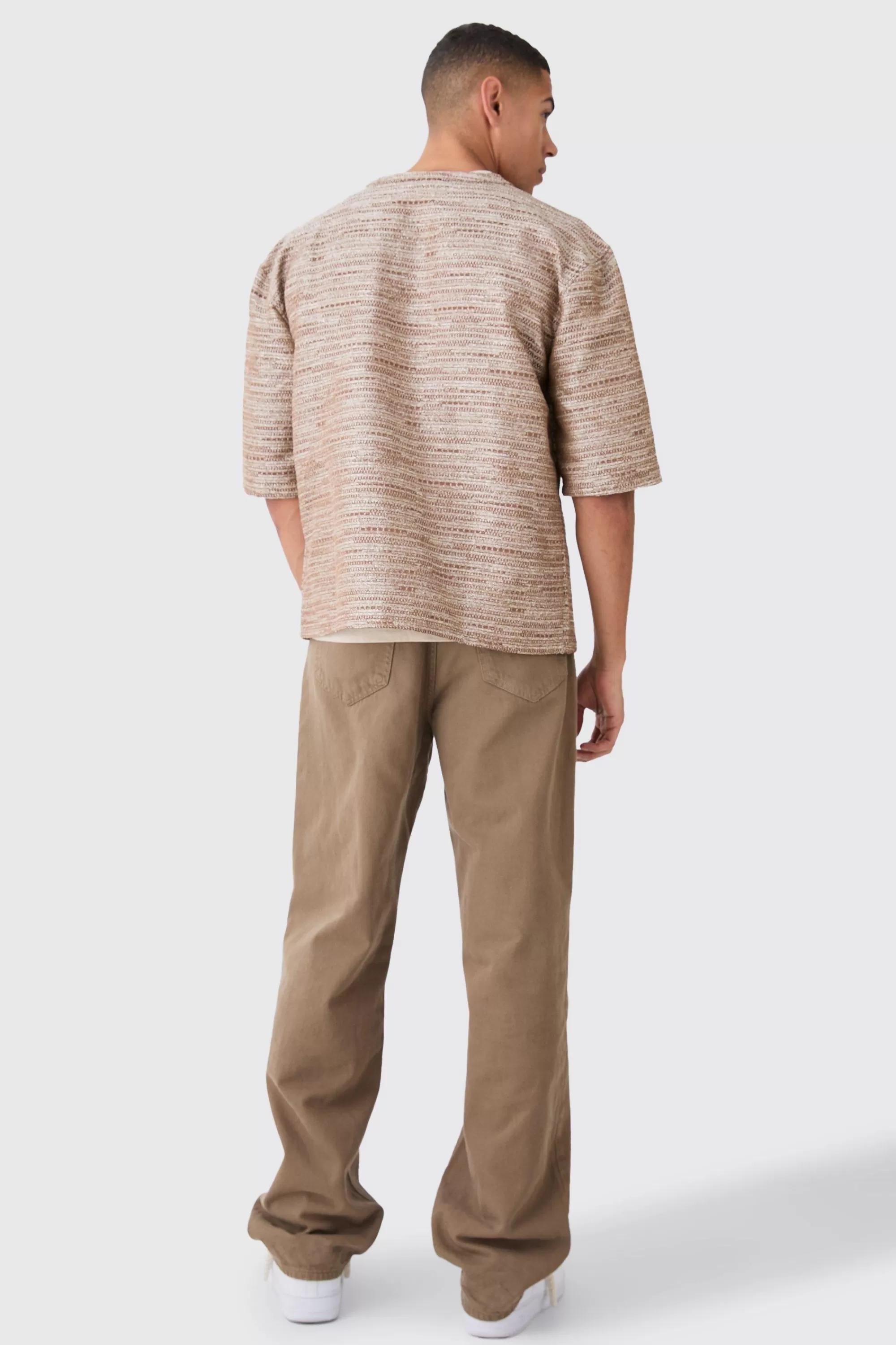 boohooMAN Collarless Drop Shoulder Oversized Boucle Shirt | UK