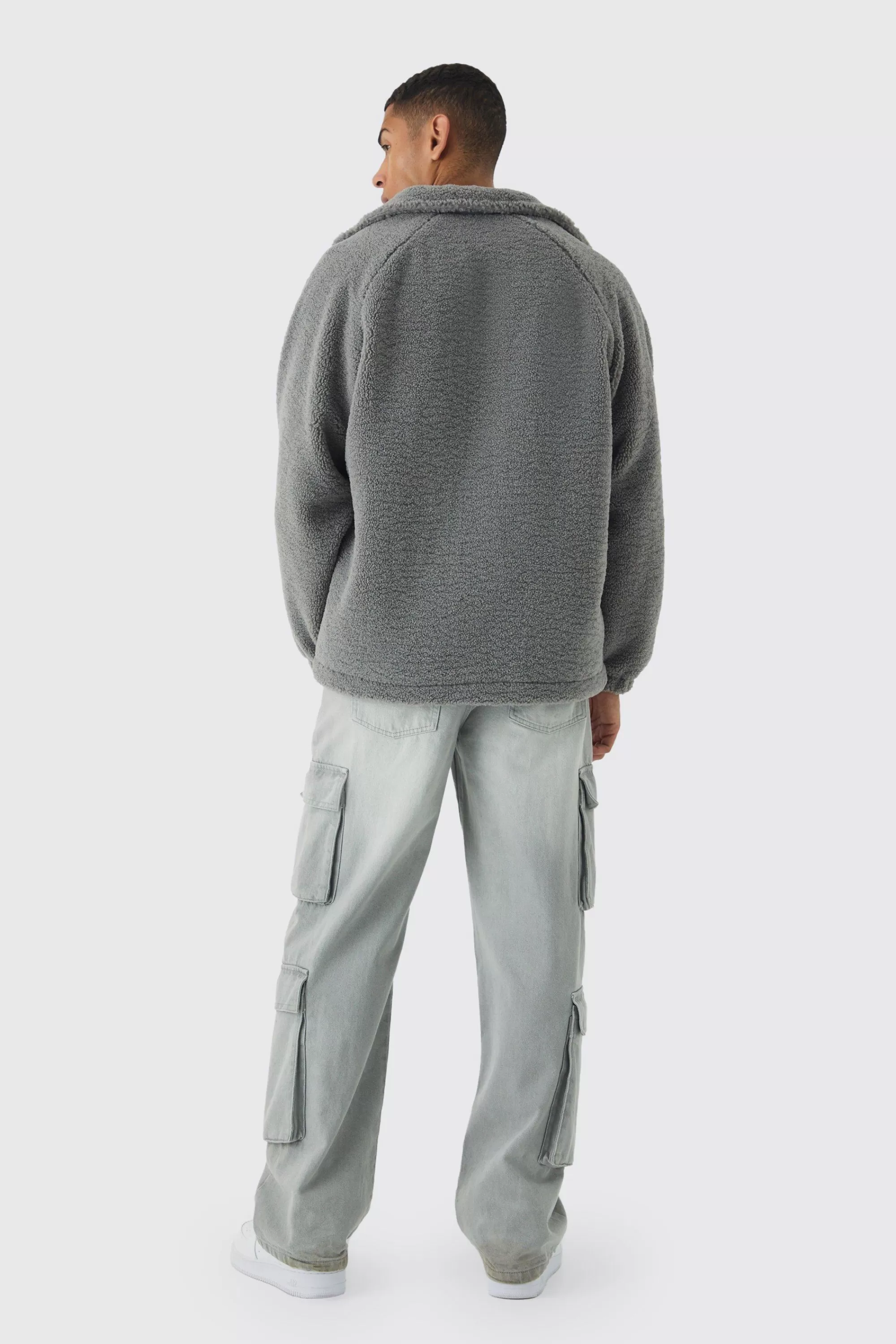 boohooMAN Colour Block Borg And Nylon Jacket In | UK