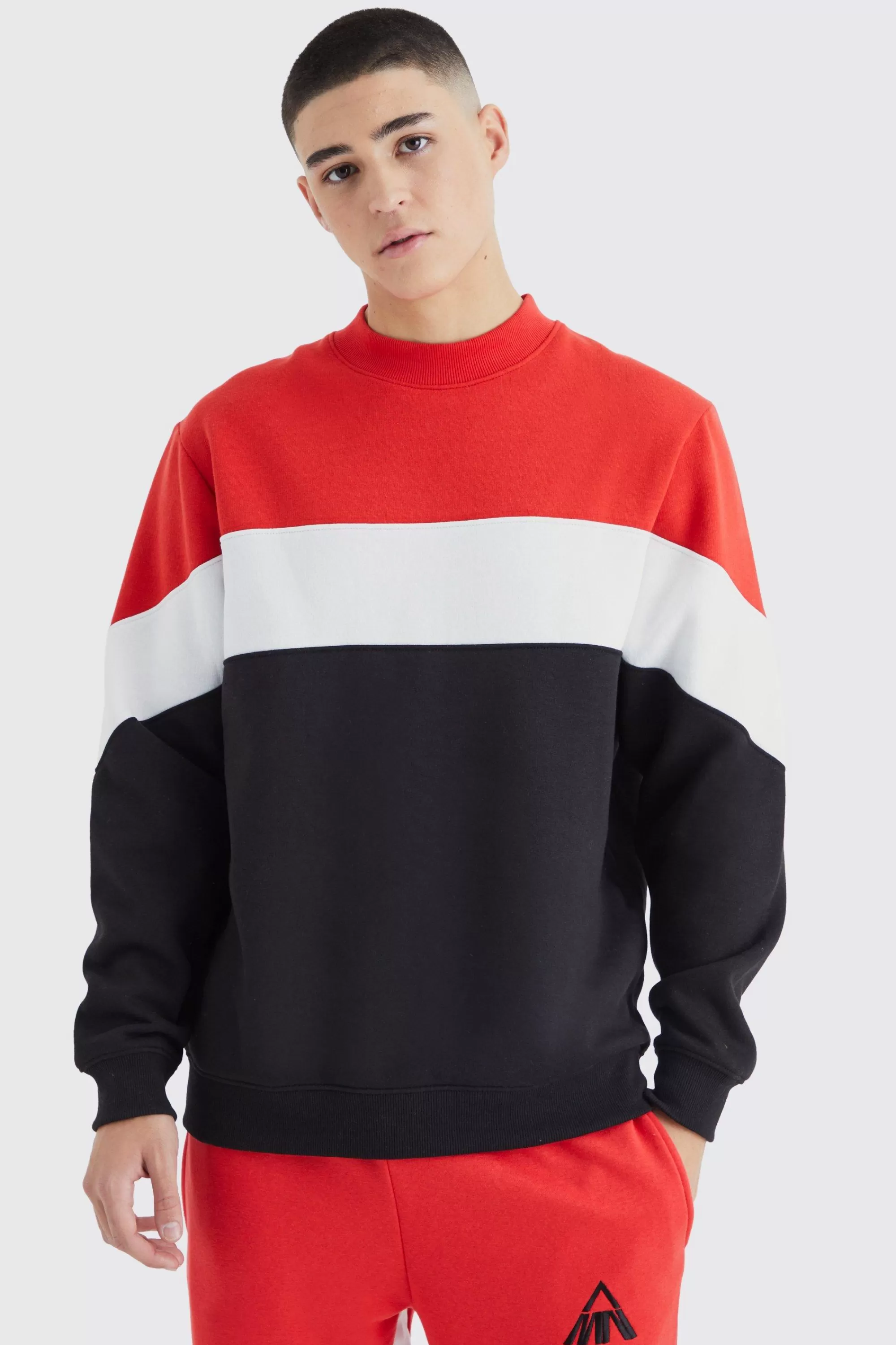 boohooMAN Colour Block Extended Neck Sweatshirt | UK