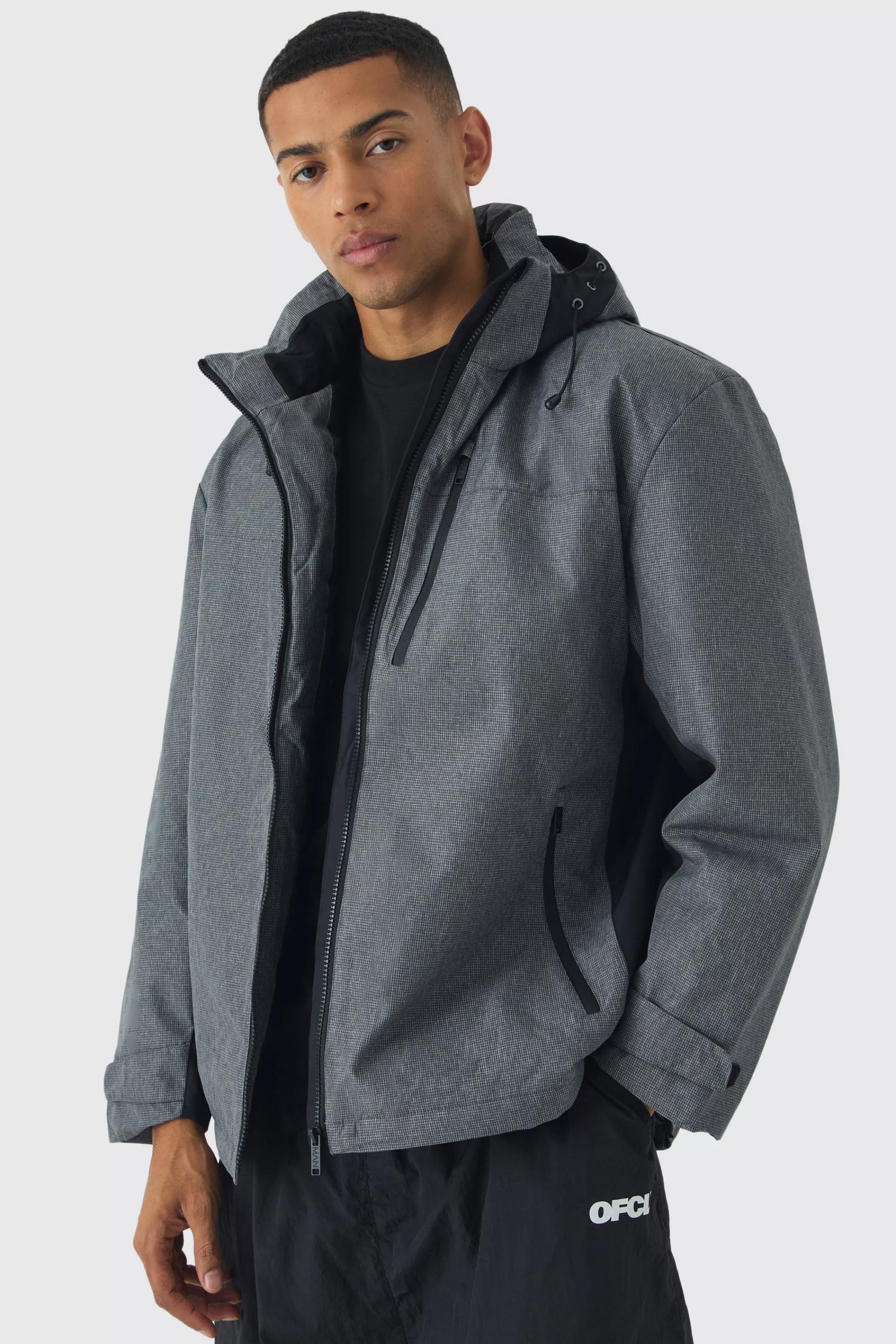 boohooMAN Colour Block Hooded Technical Hiker Jacket In | UK