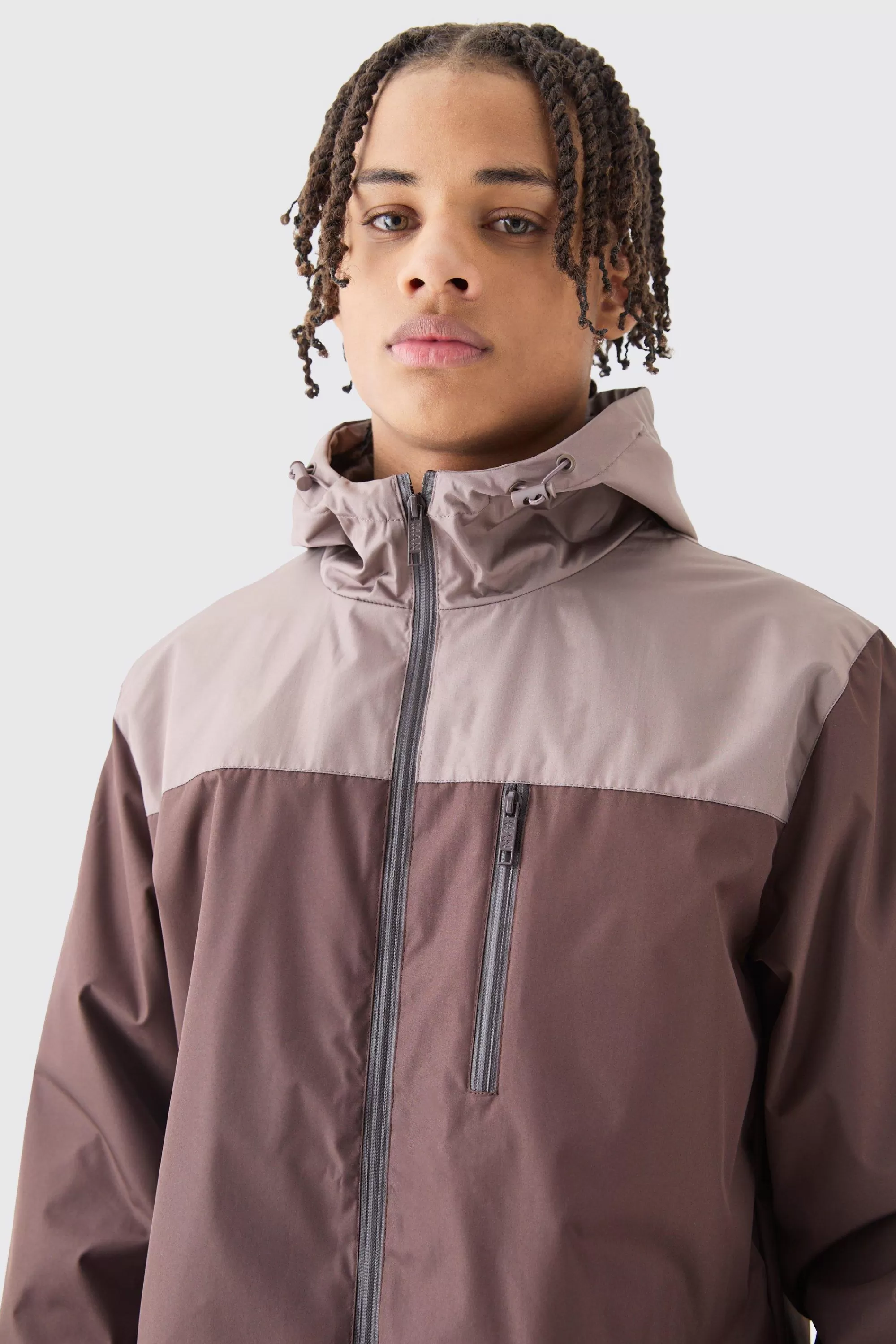 boohooMAN Colour Block Hooded Zip Through Cagoule | UK