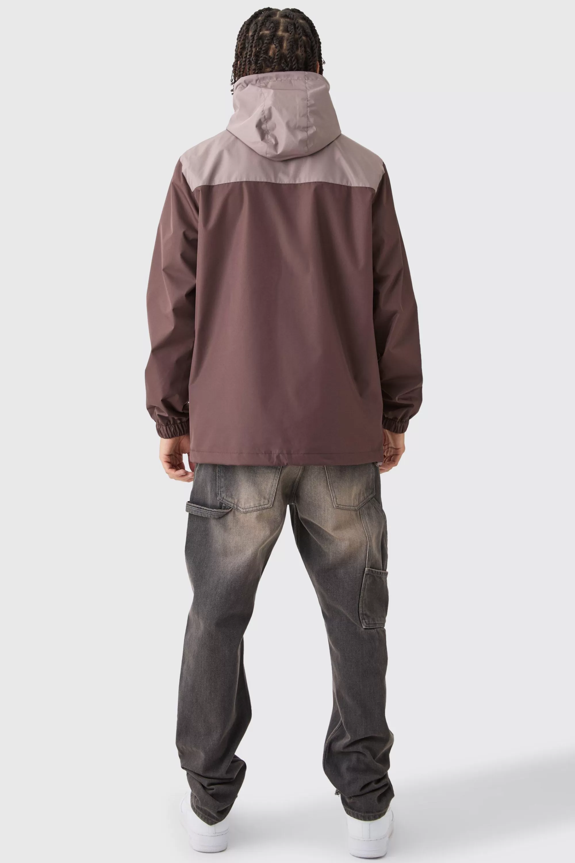 boohooMAN Colour Block Hooded Zip Through Cagoule | UK