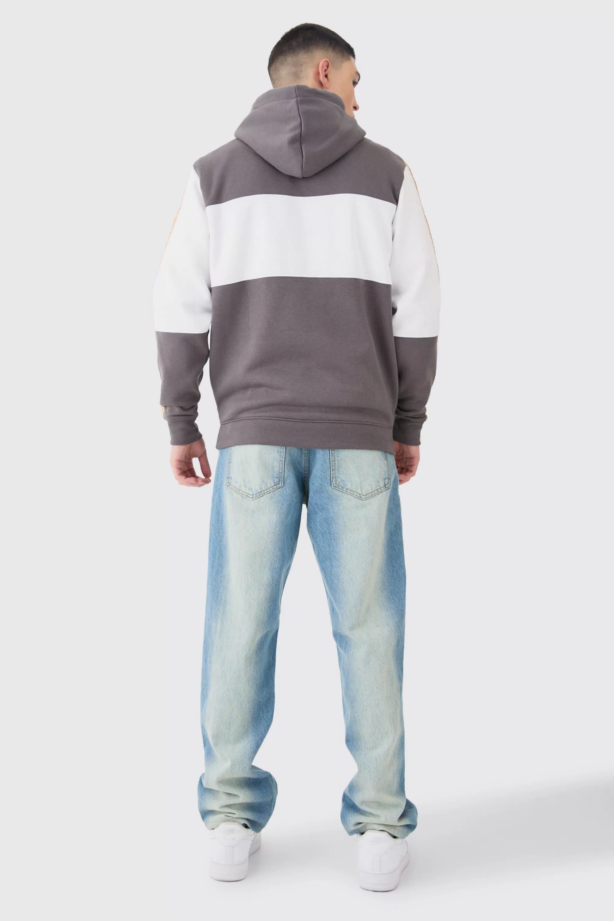 boohooMAN Colour Block Man Tape Hoodie | UK