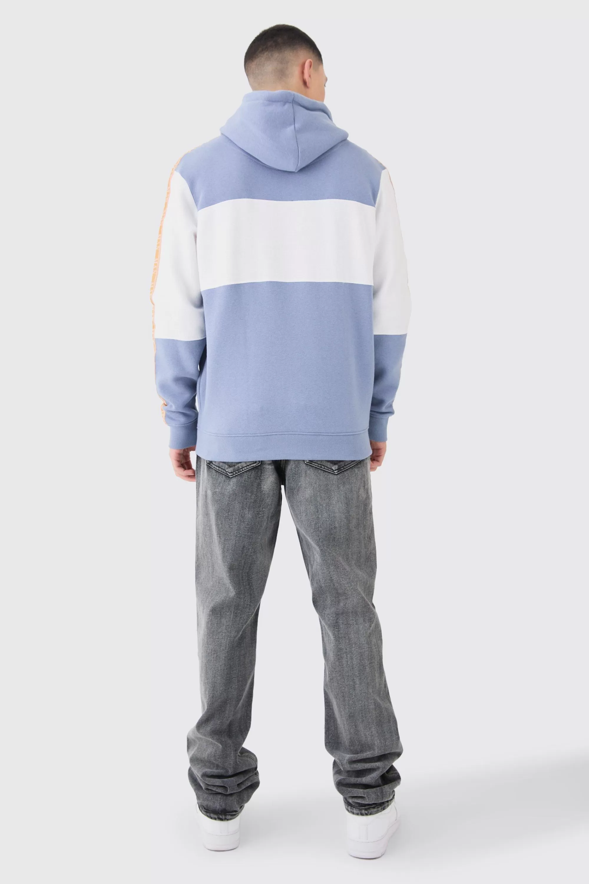 boohooMAN Colour Block Man Tape Hoodie | UK