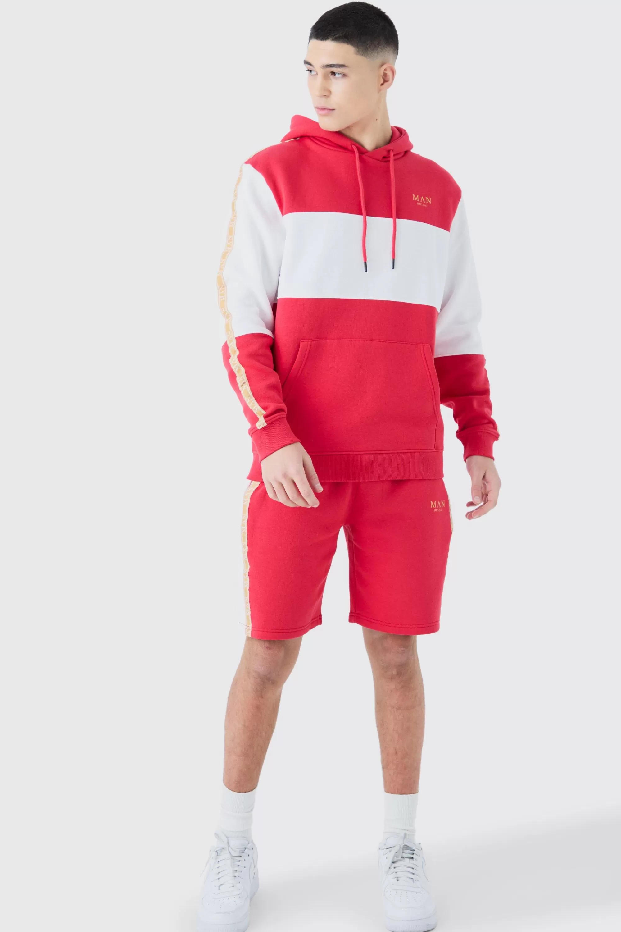 boohooMAN Colour Block Man Tape Short Tracksuit | UK