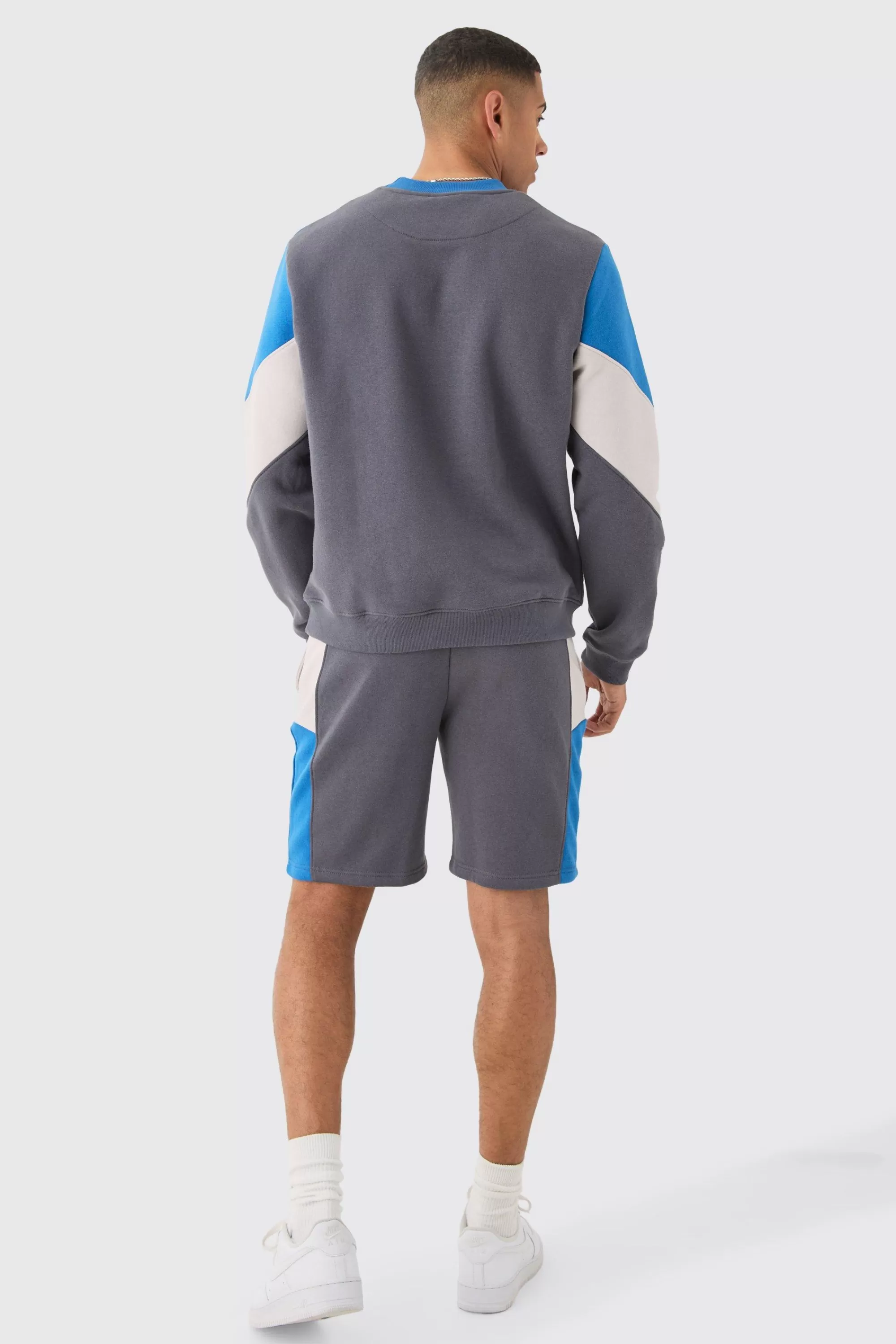 boohooMAN Colour Block Sweatshirt Short Tracksuit | UK