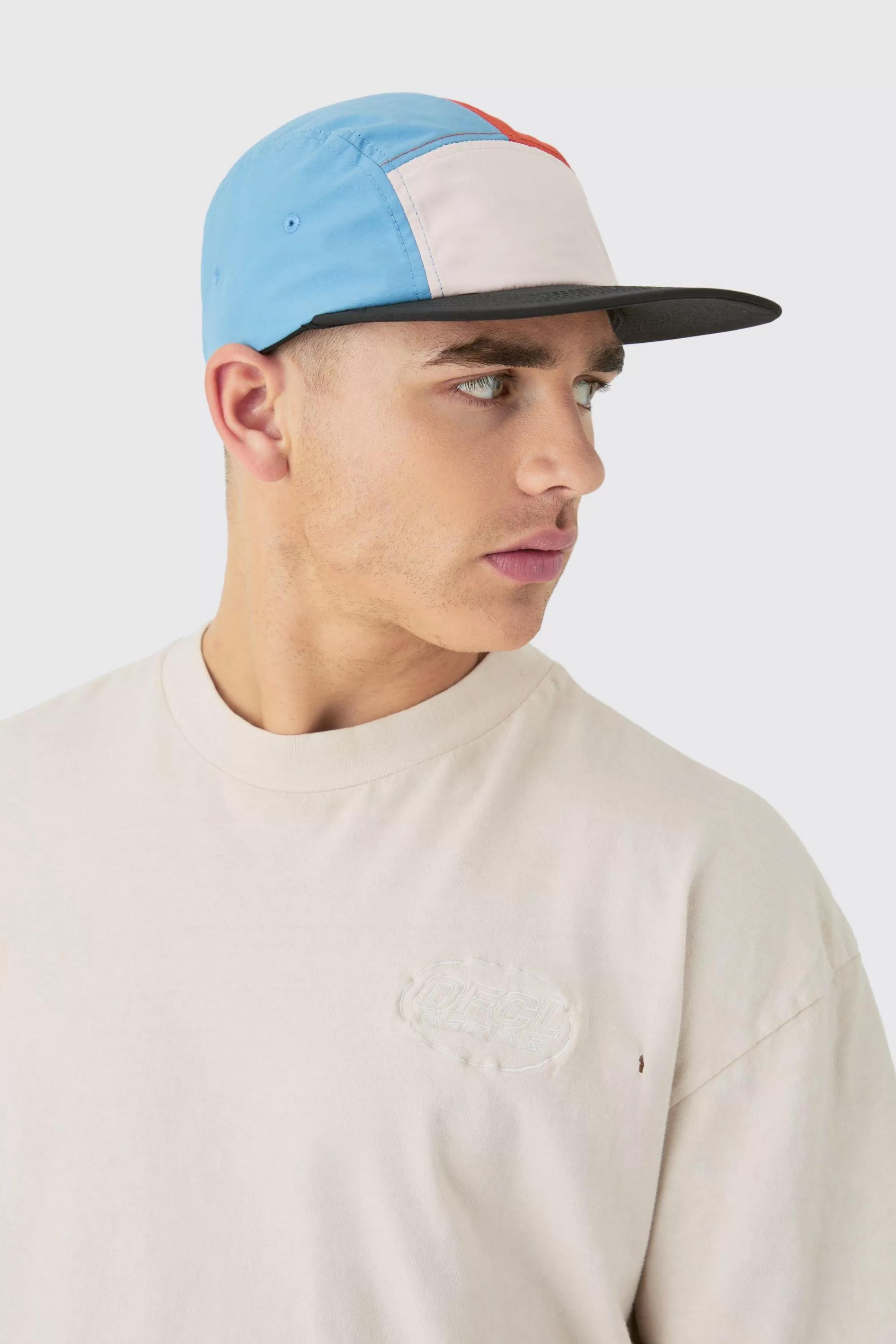 boohooMAN Colour Block Woven Camper Hat In | UK