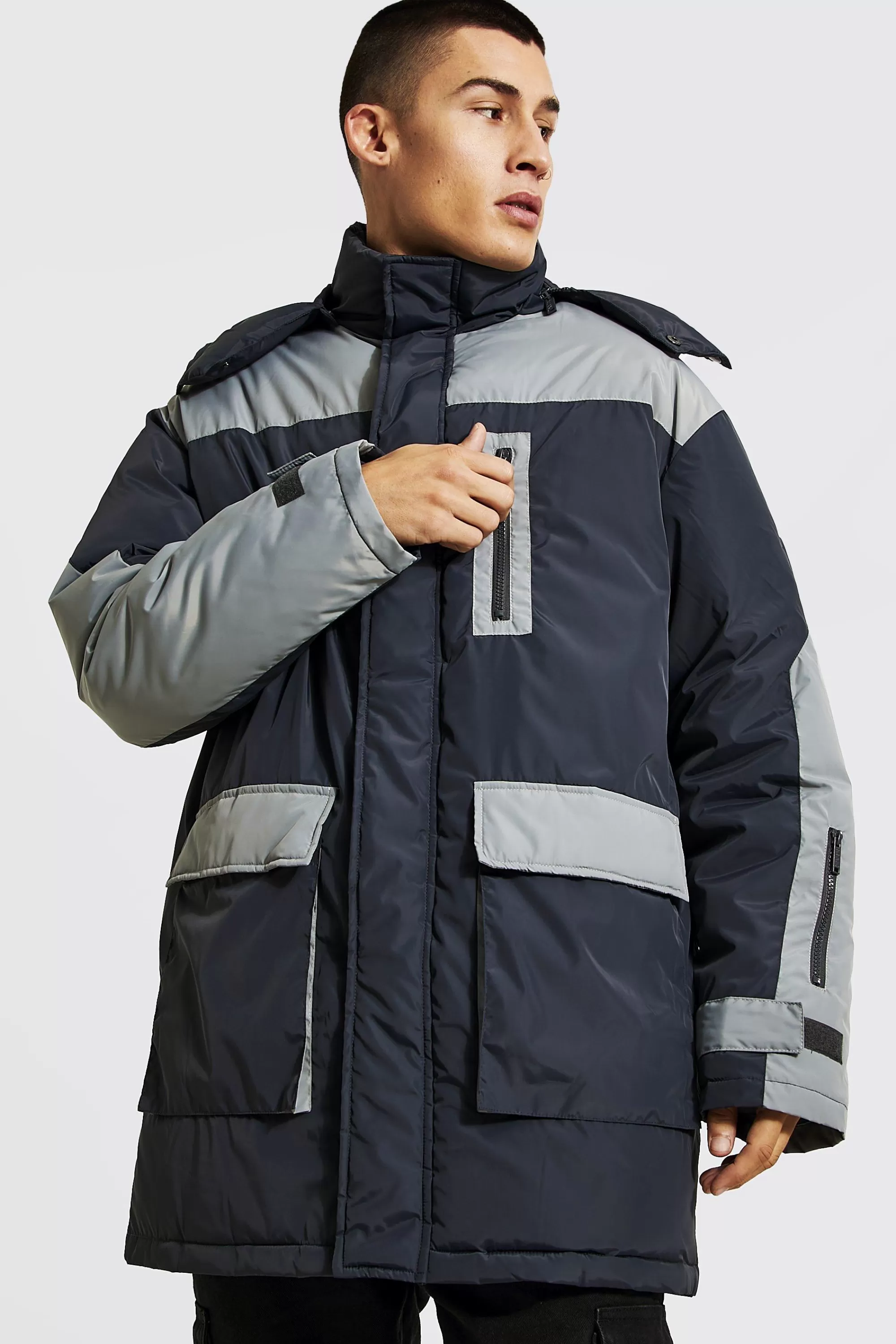 boohooMAN Colourblock Parka With Hood | UK