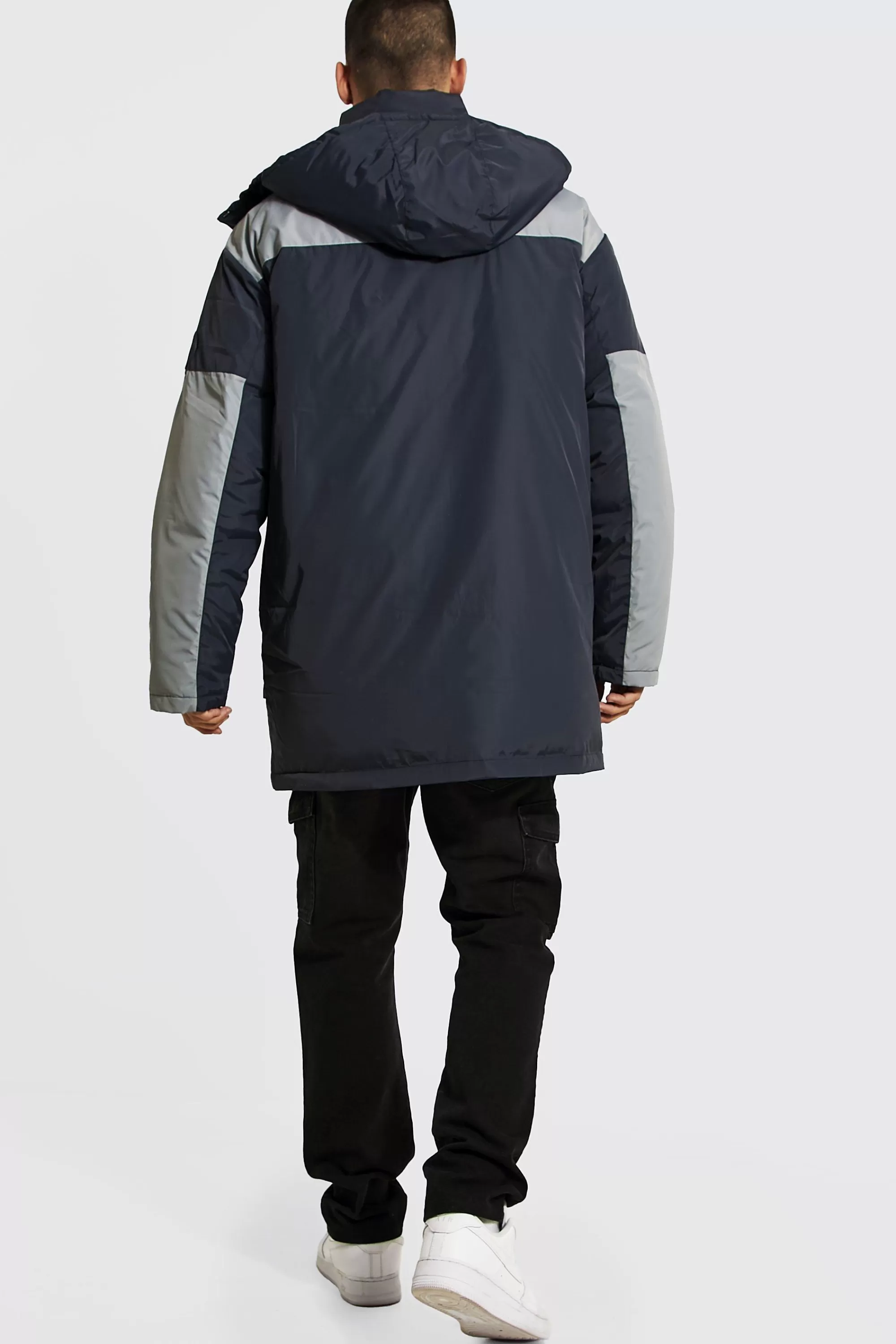 boohooMAN Colourblock Parka With Hood | UK