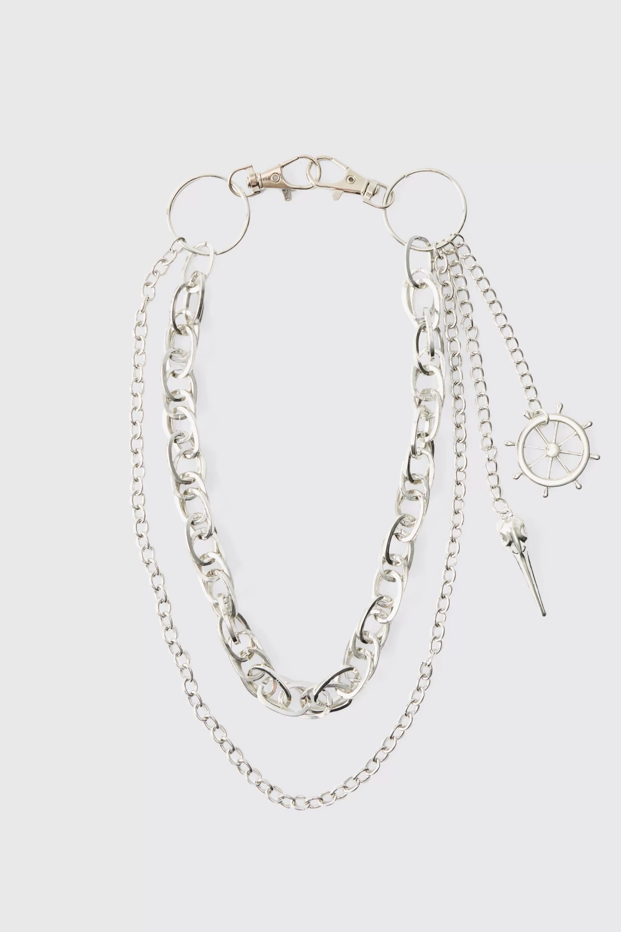 boohooMAN Compass Layered Jean Chain In | UK