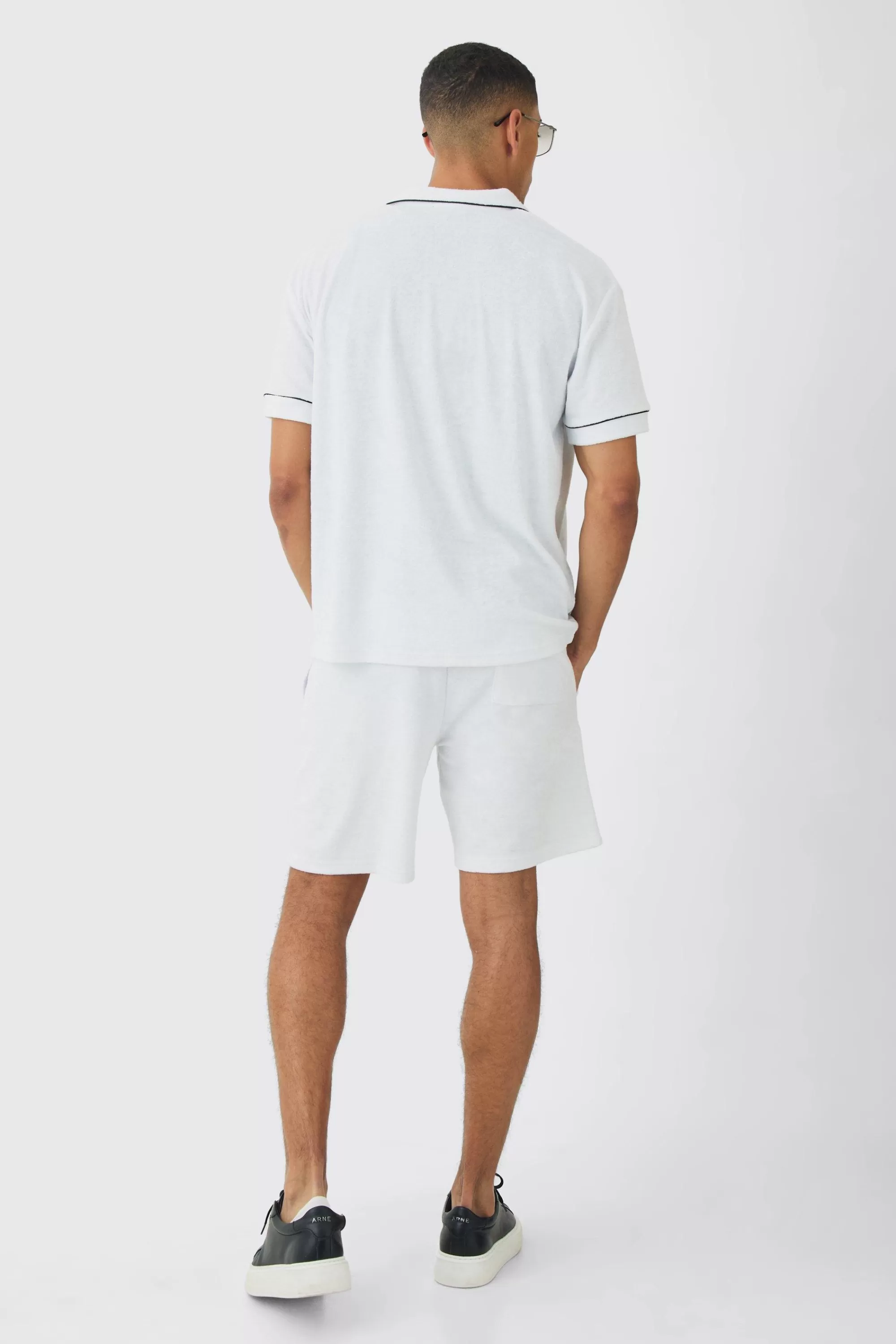 boohooMAN Contrast Piping Towelling Shirt | UK