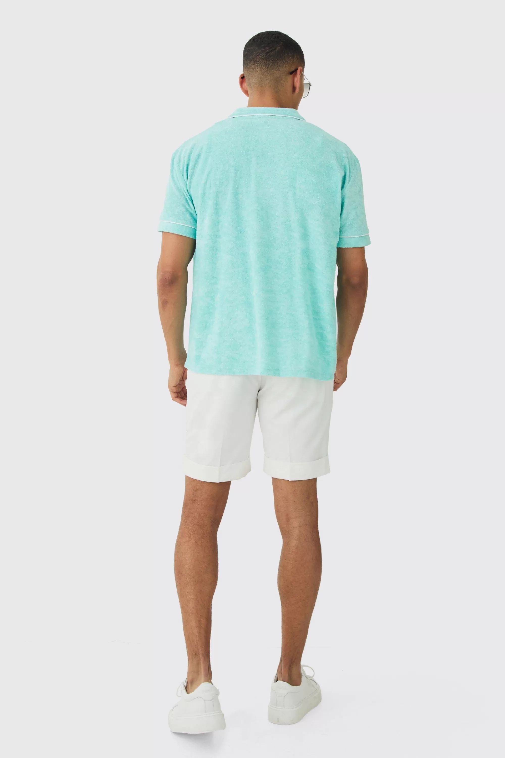boohooMAN Contrast Piping Towelling Shirt | UK