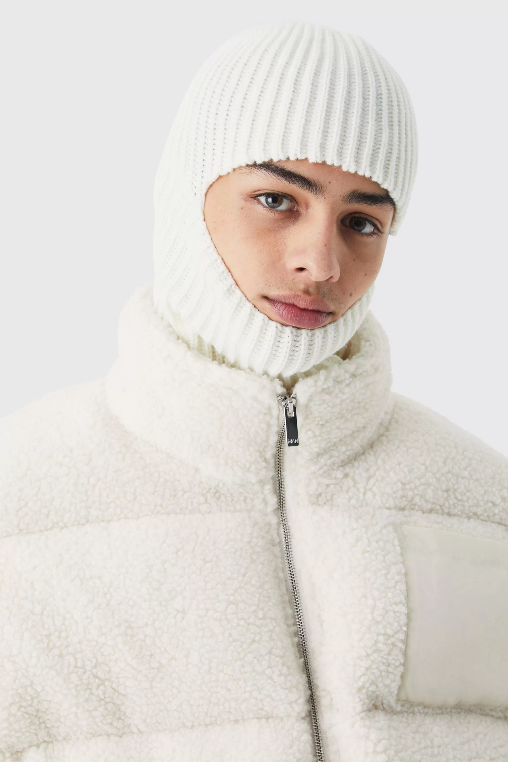 boohooMAN Contrast Rib Knitted Hood | UK