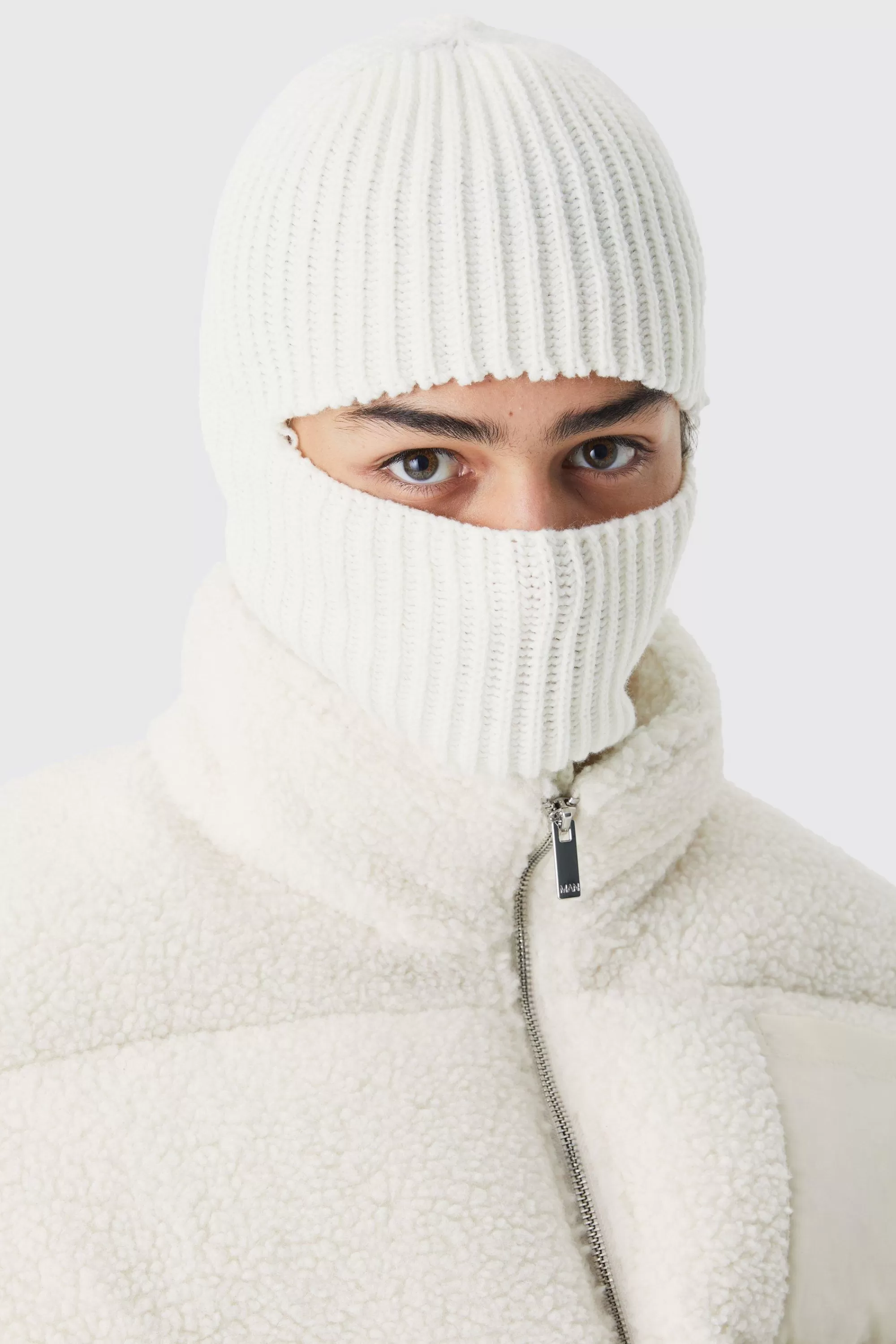boohooMAN Contrast Rib Knitted Hood | UK