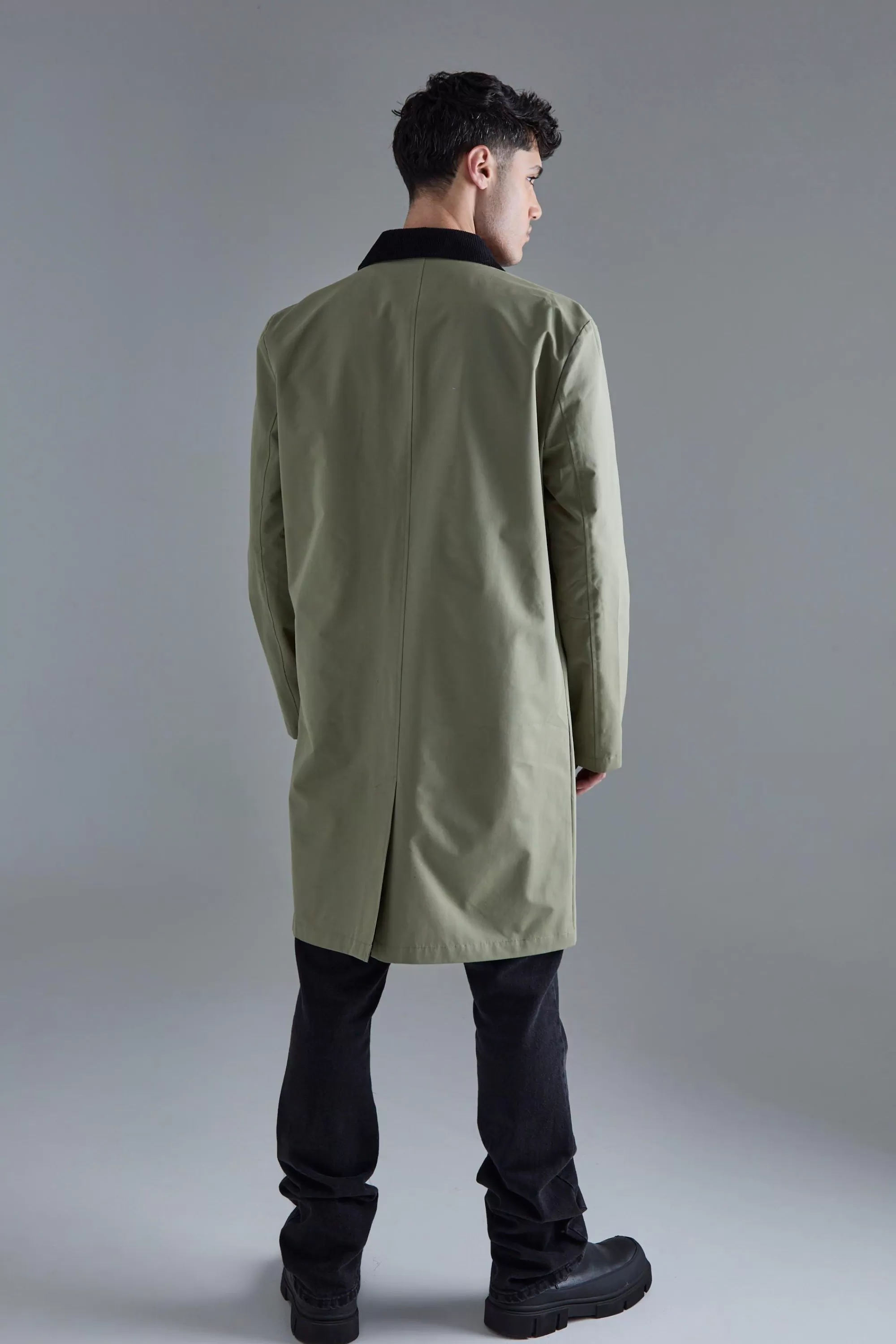 boohooMAN Cord Collar Button Through Mac | UK