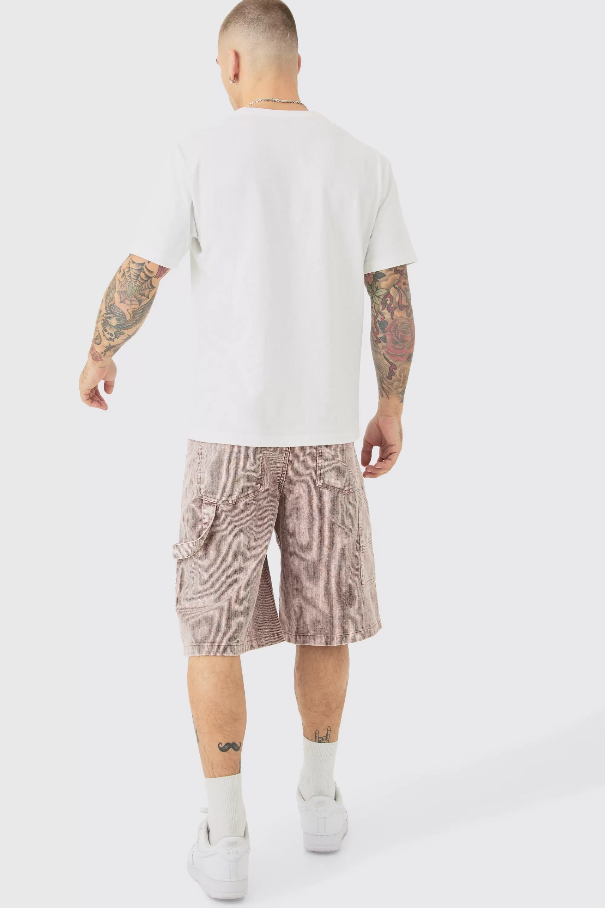 boohooMAN Corduroy Acid Wash Carpenter Jort In | UK