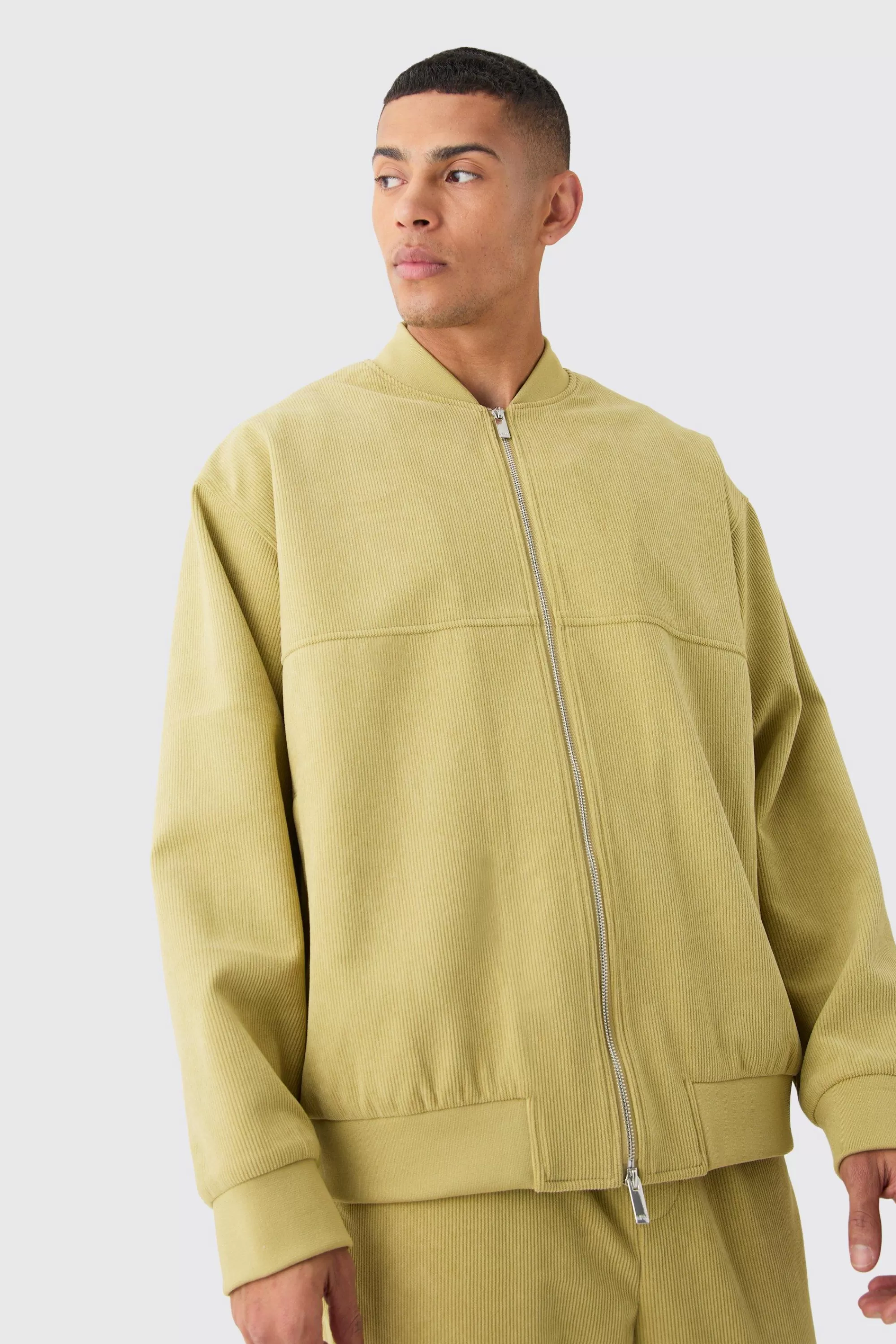 boohooMAN Corduroy Oversized Bomber Jacket | UK