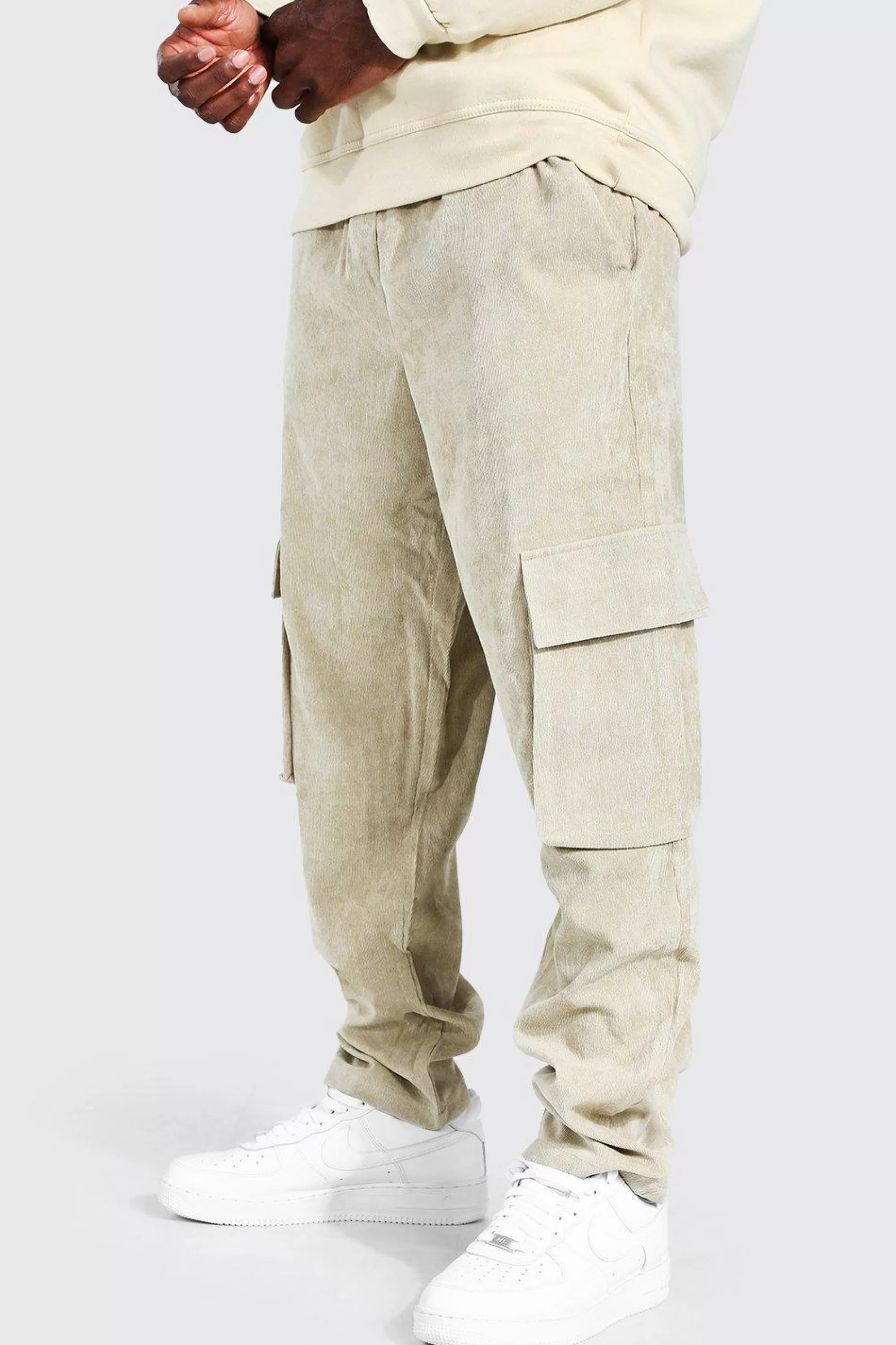 boohooMAN Corduroy Straight Leg Cargo Trouser | UK