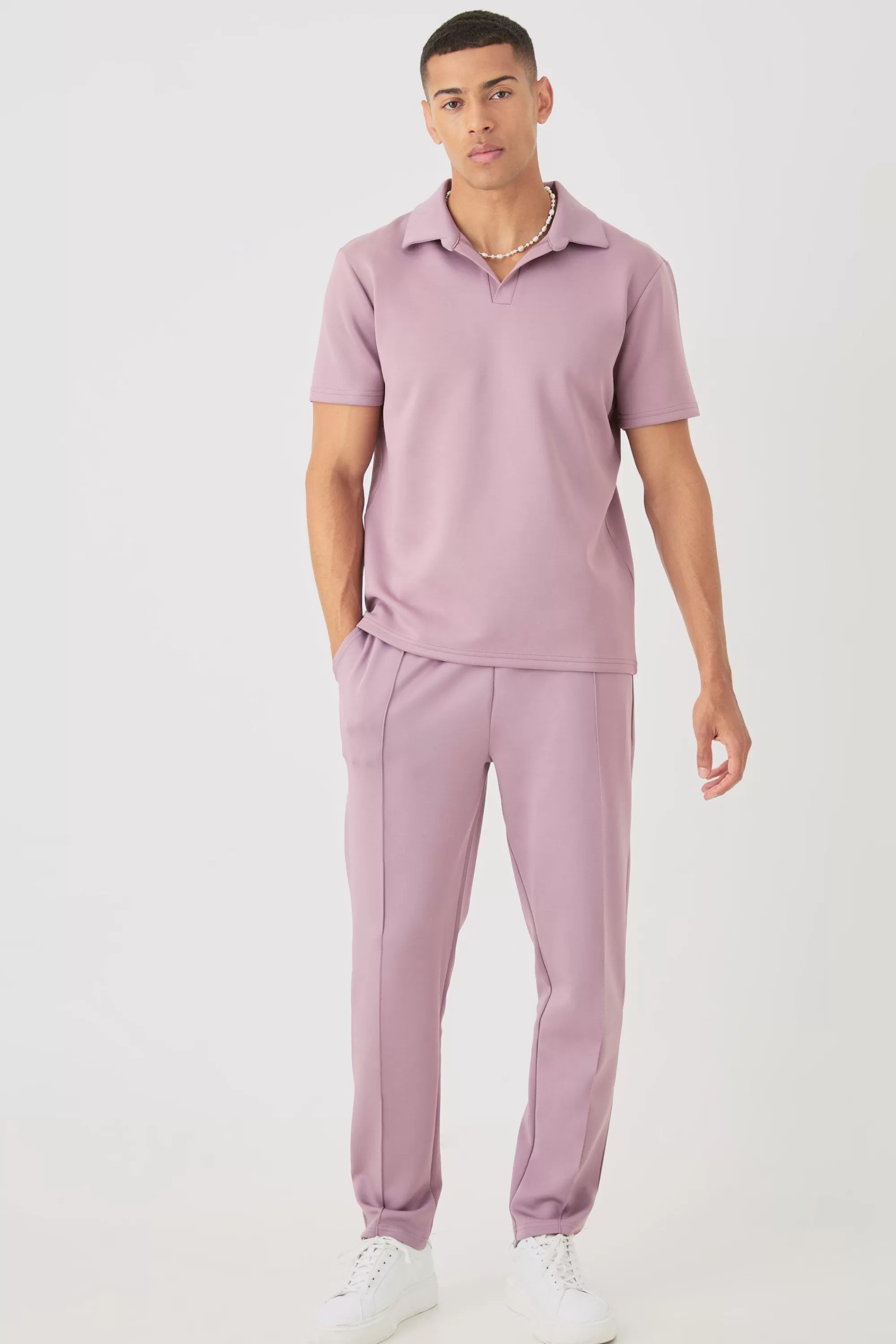 boohooMAN Core Revere Scuba Polo & Jogger Set | UK
