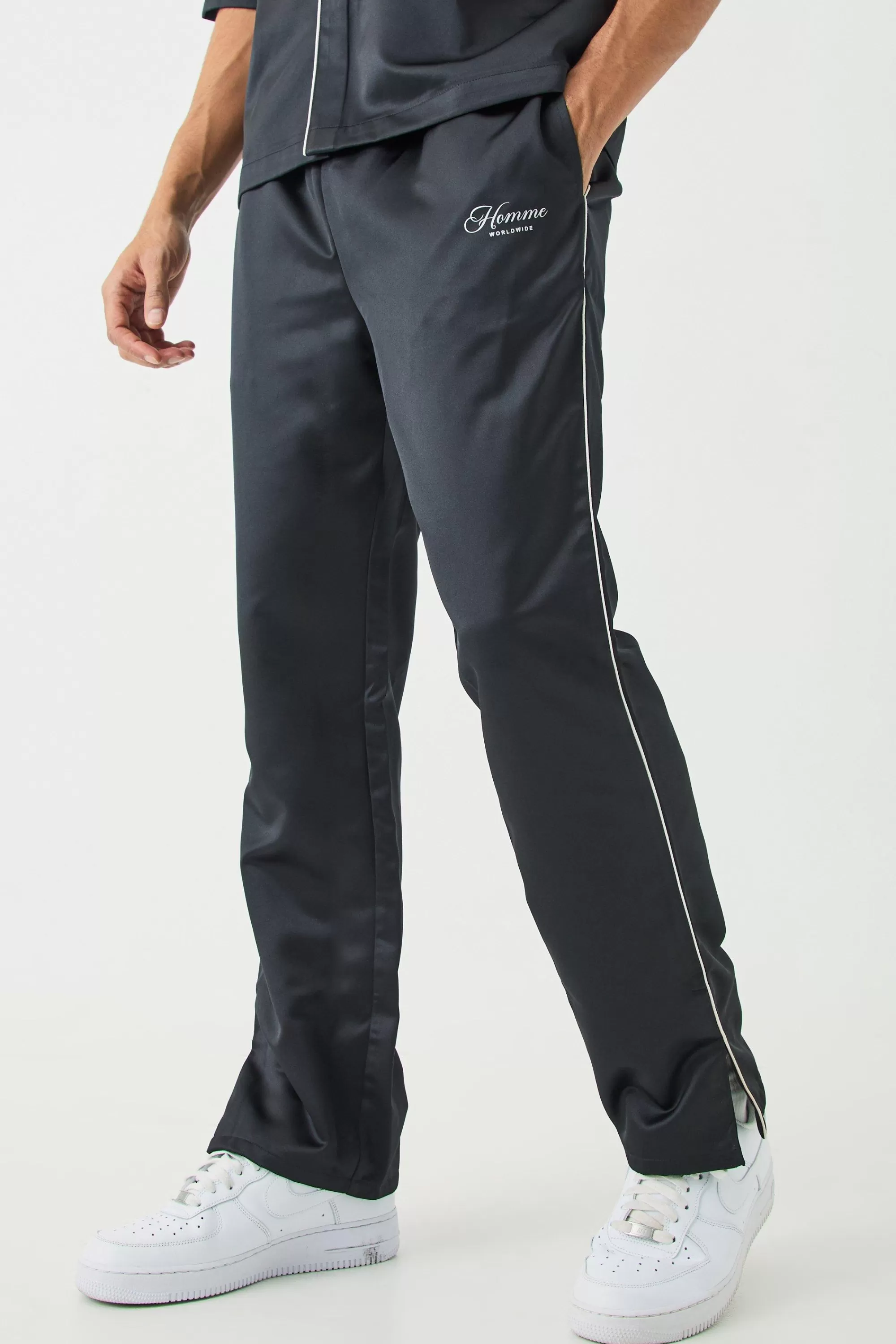 boohooMAN Core Split Hem Satin Trouser | UK