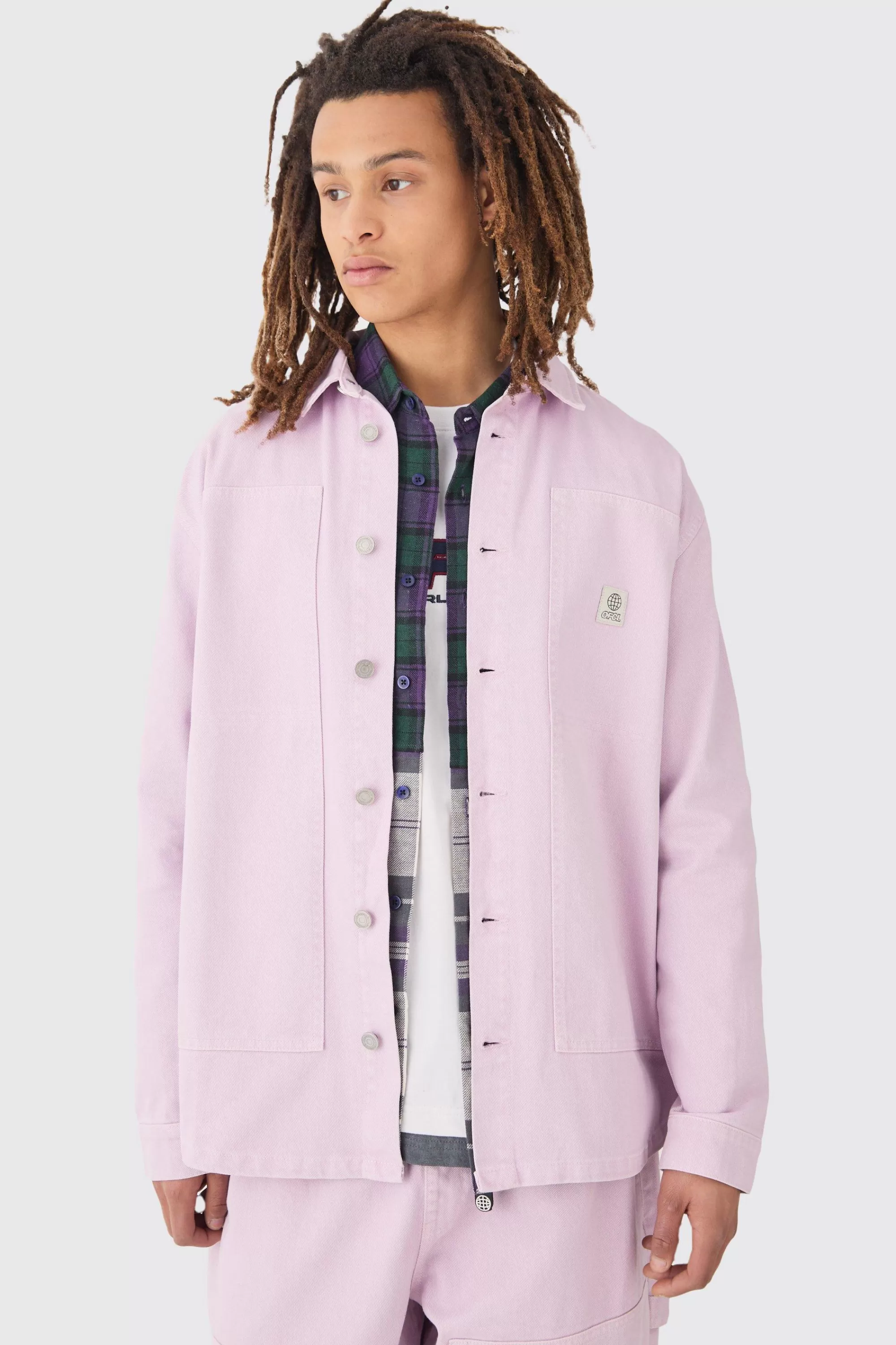 boohooMAN Crinkle Denim Overdyed Carpenter Detail Overshirt In | UK