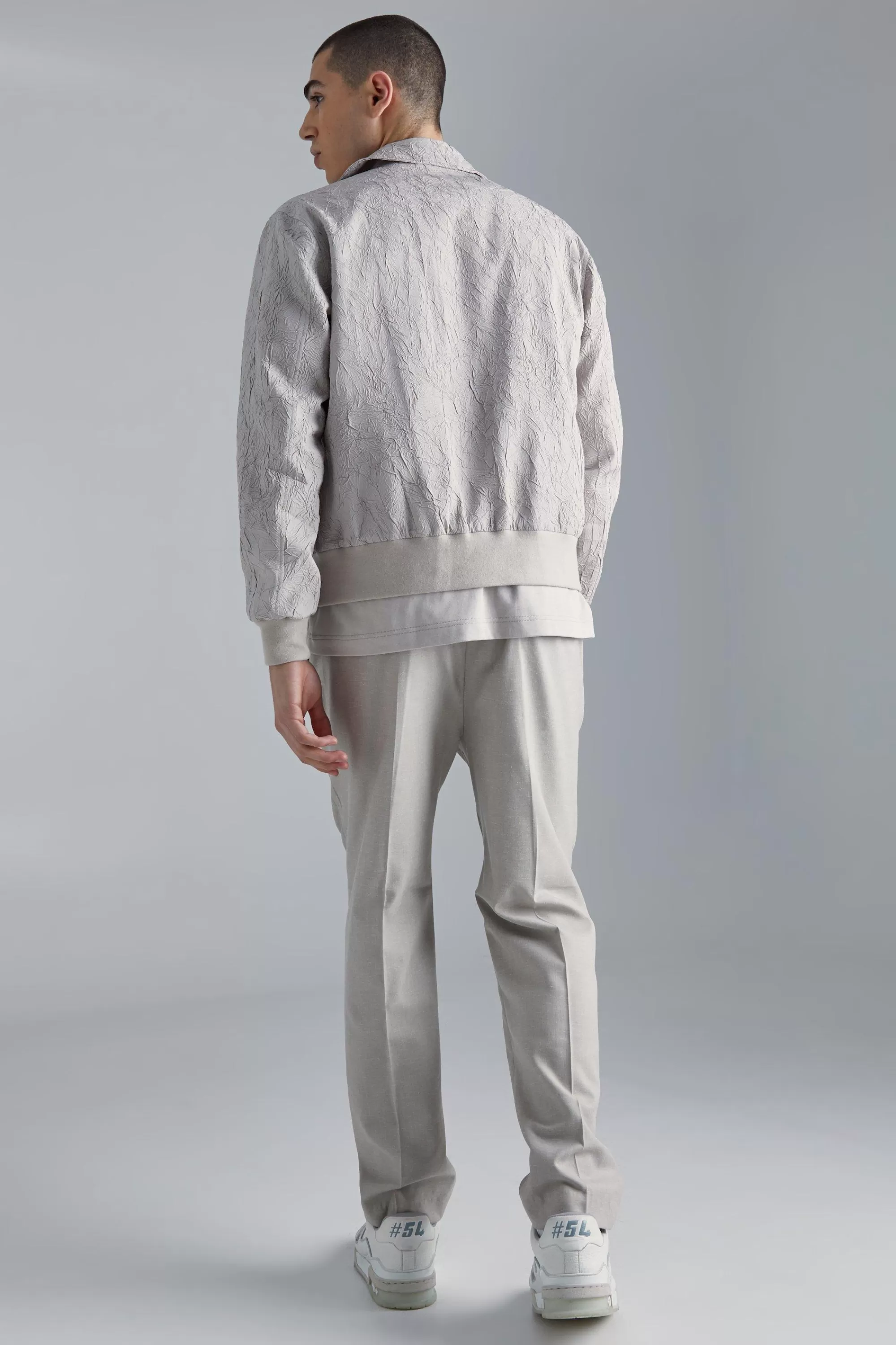 boohooMAN Crinkle Fabric Collared Bomber | UK