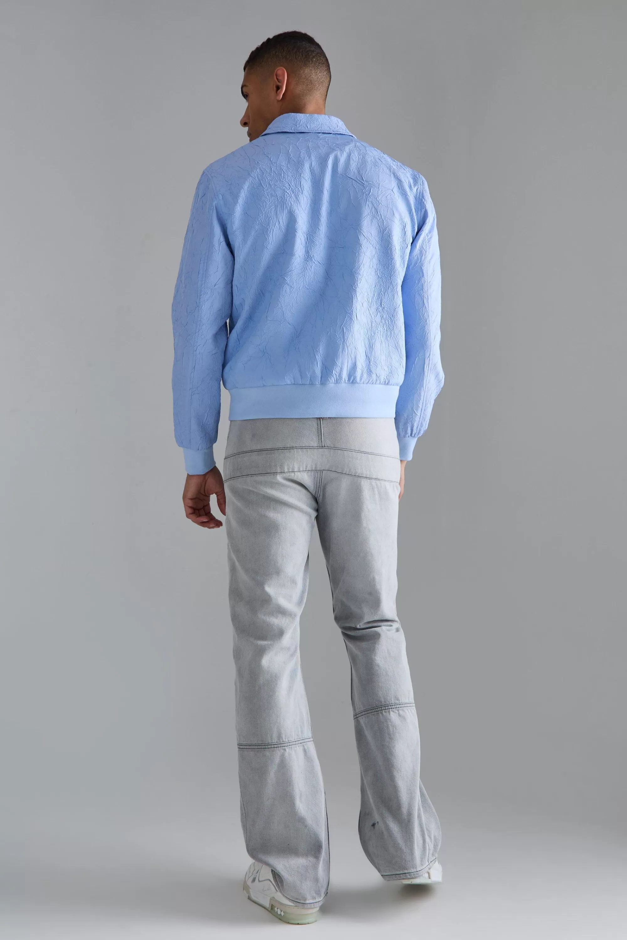 boohooMAN Crinkle Fabric Collared Bomber | UK