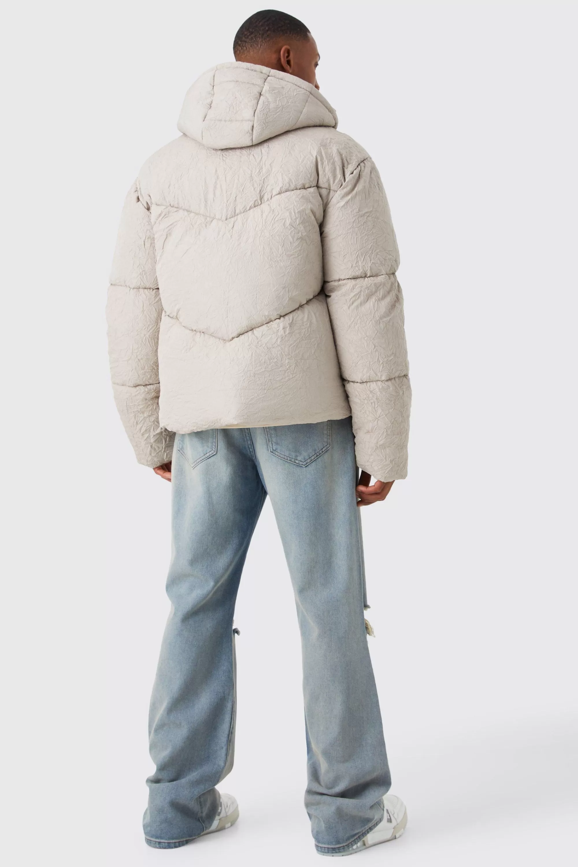 boohooMAN Crinkle Texture Hooded Puffer | UK