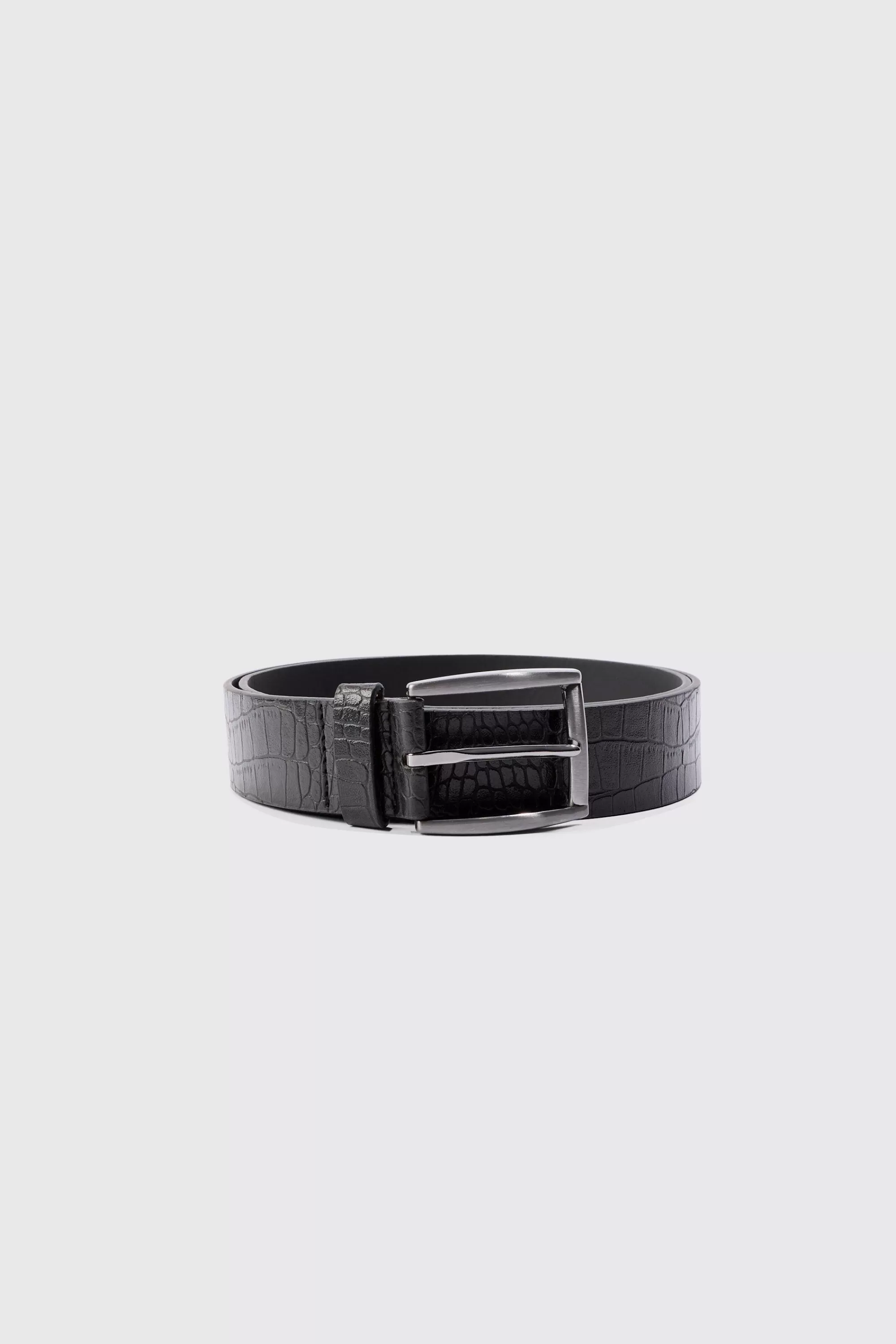 boohooMAN Croc Detail PU Belt In | UK