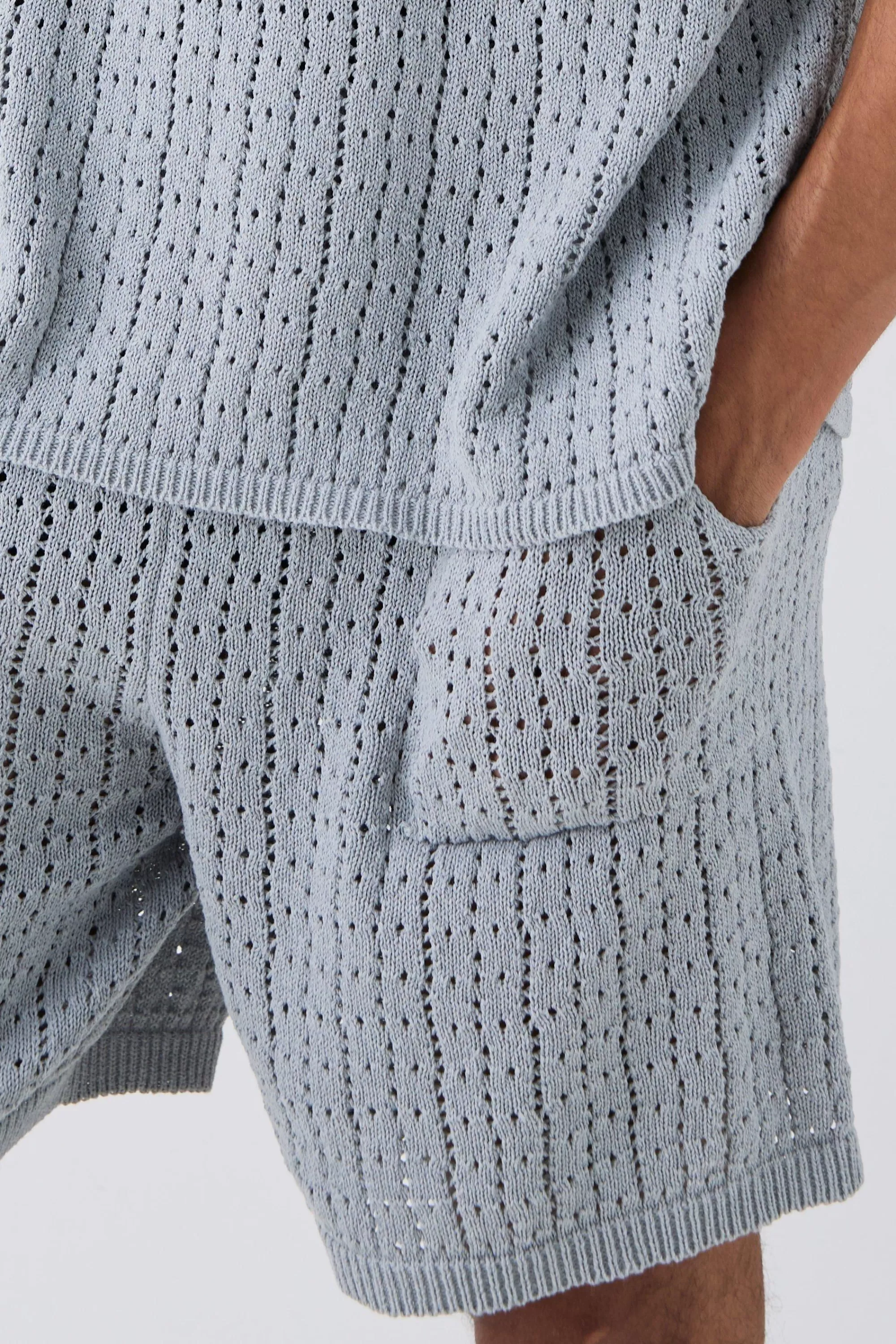 boohooMAN Crochet Knitted Mid Length Shorts In | UK
