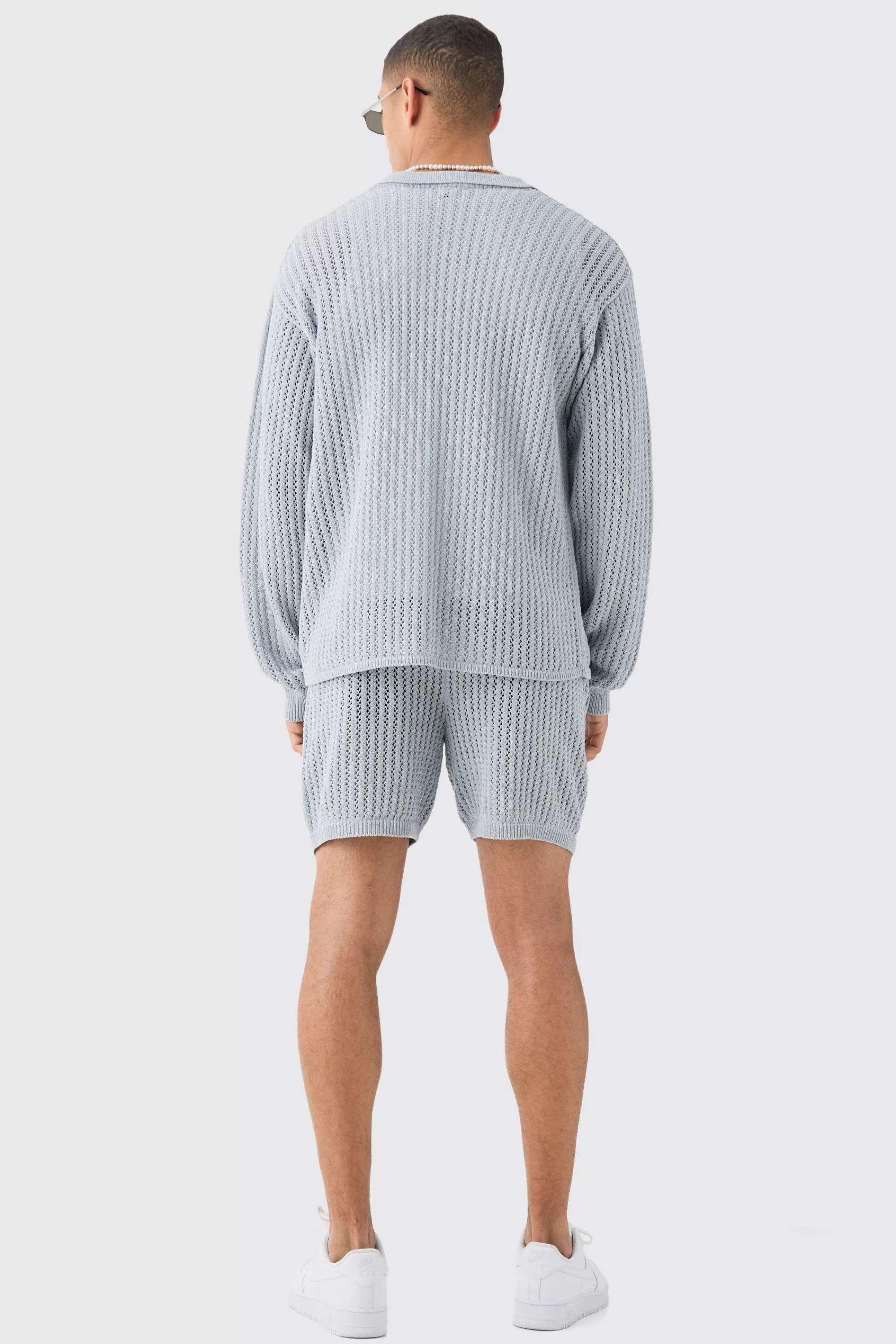 boohooMAN Crochet Open Knit Mid Length Shorts In | UK