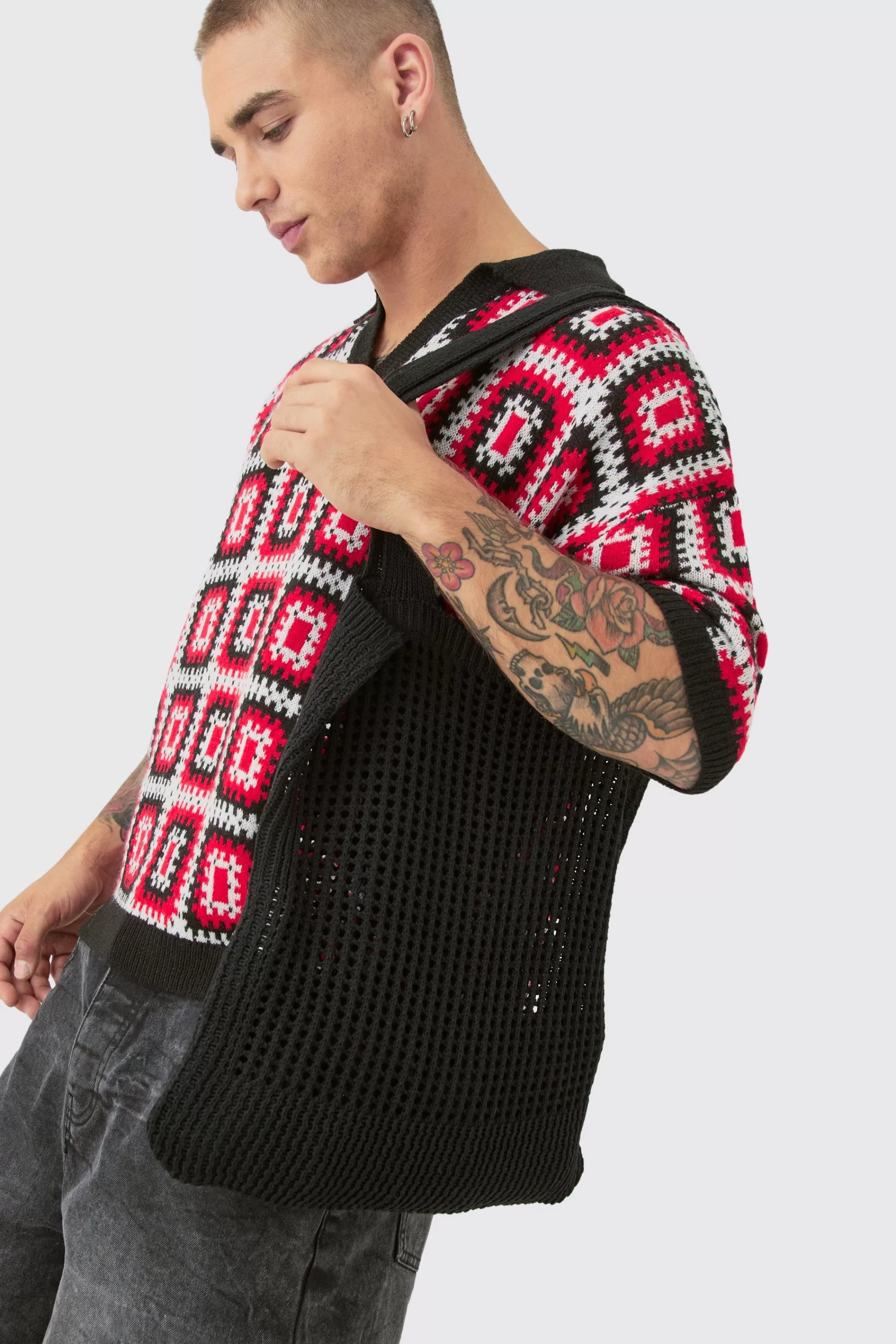 boohooMAN Crochet Tote Bag In | UK