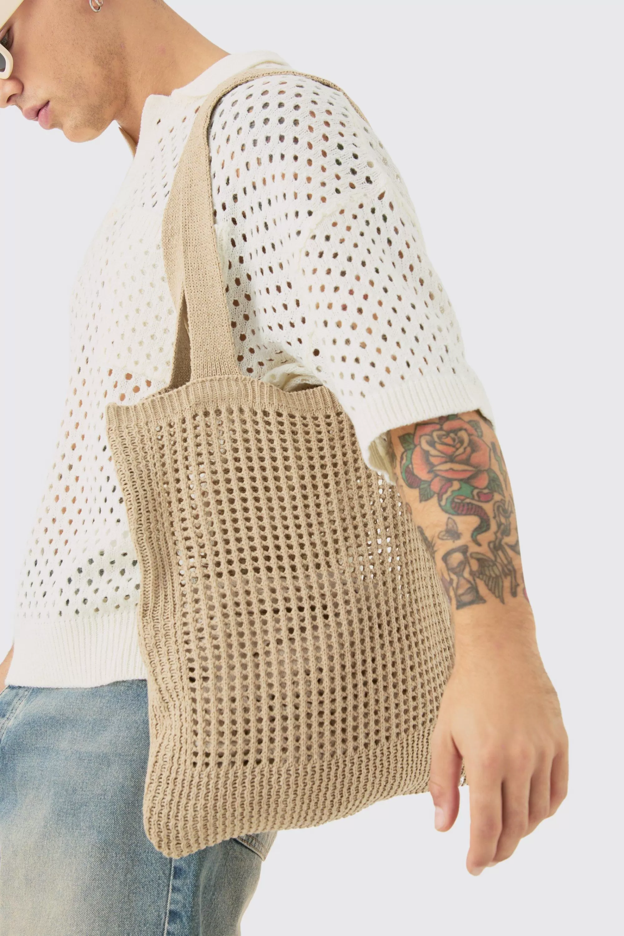 boohooMAN Crochet Tote Bag In | UK