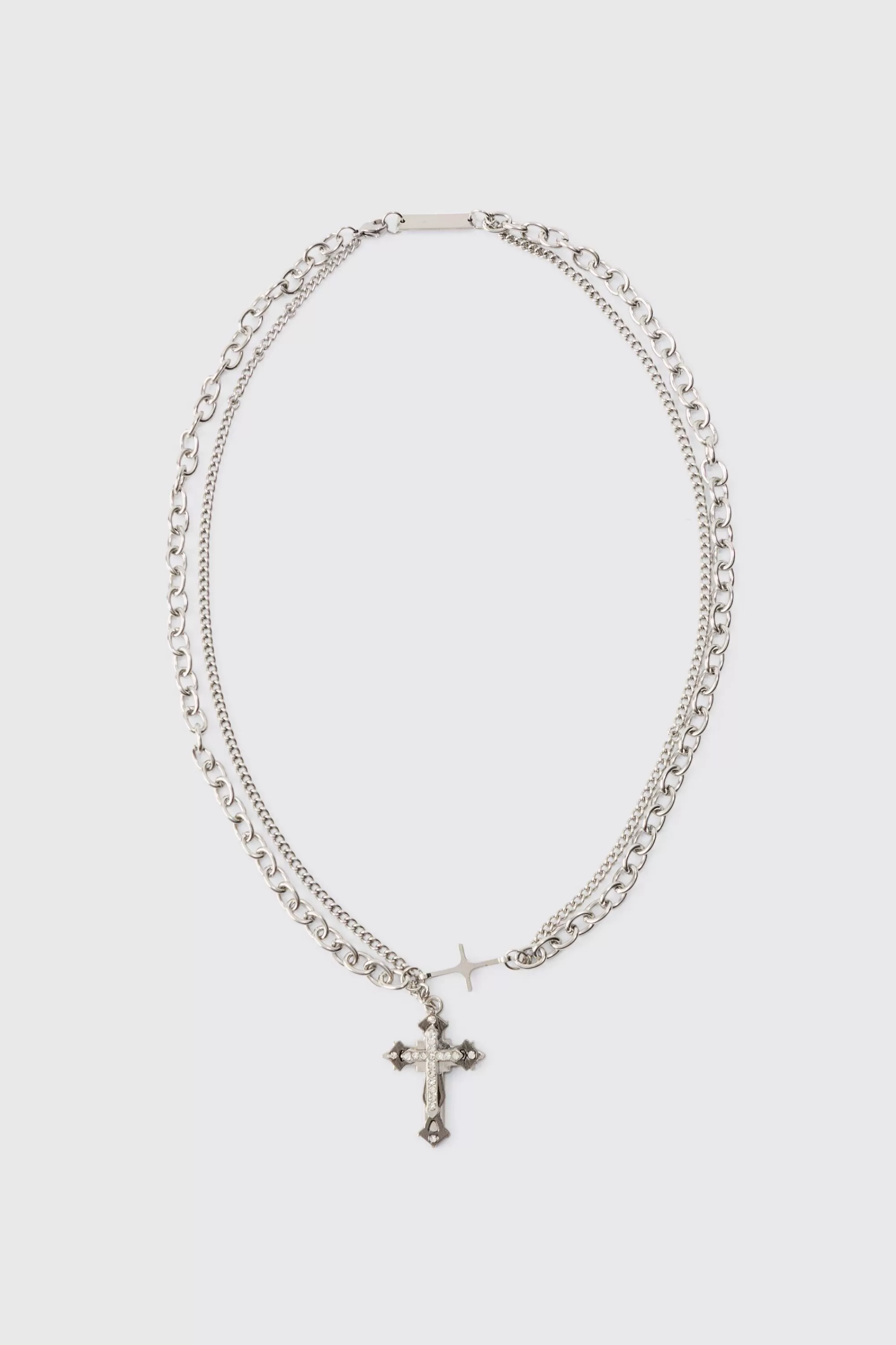 boohooMAN Cross Pendant Multi Layer Necklace | UK