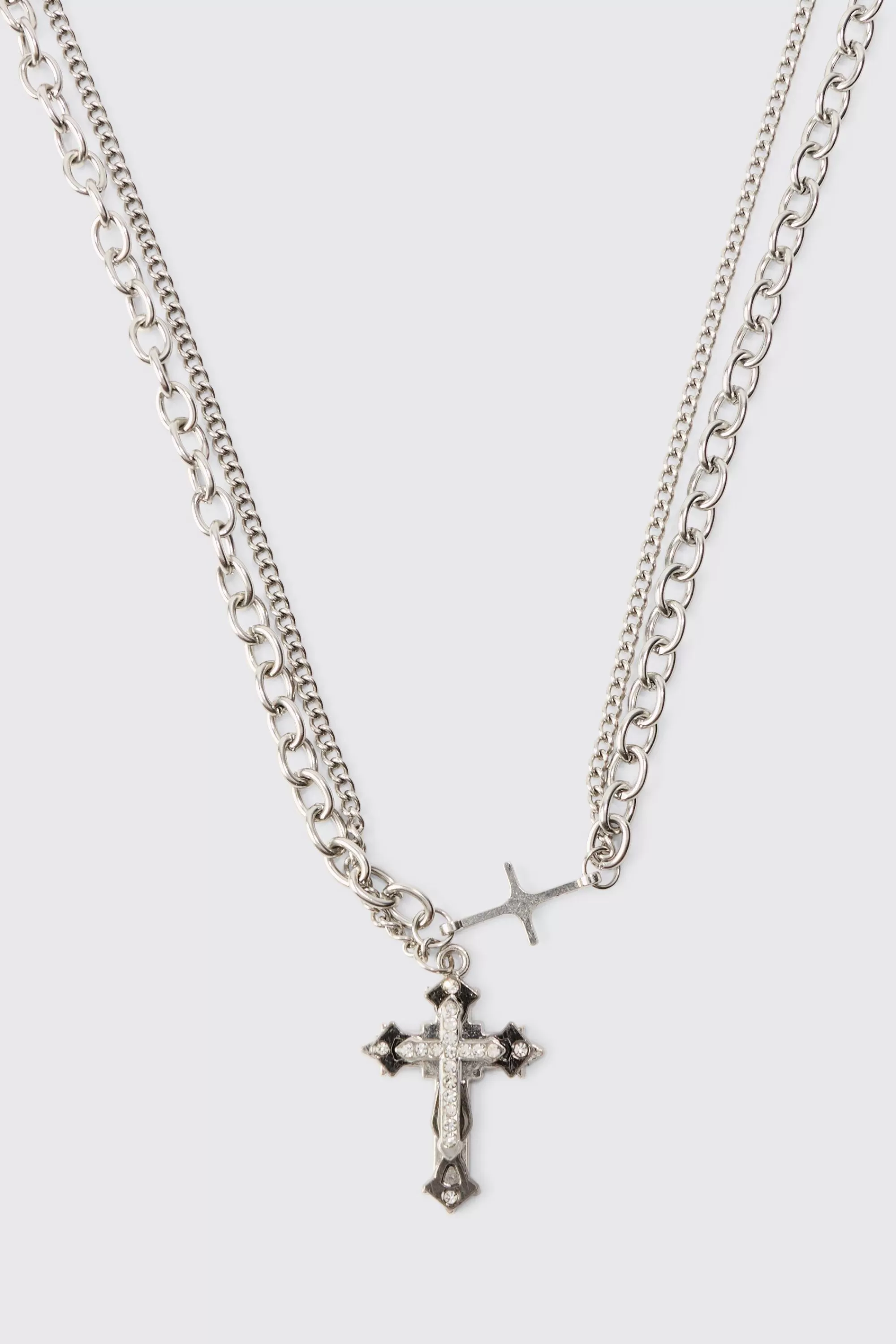 boohooMAN Cross Pendant Multi Layer Necklace | UK