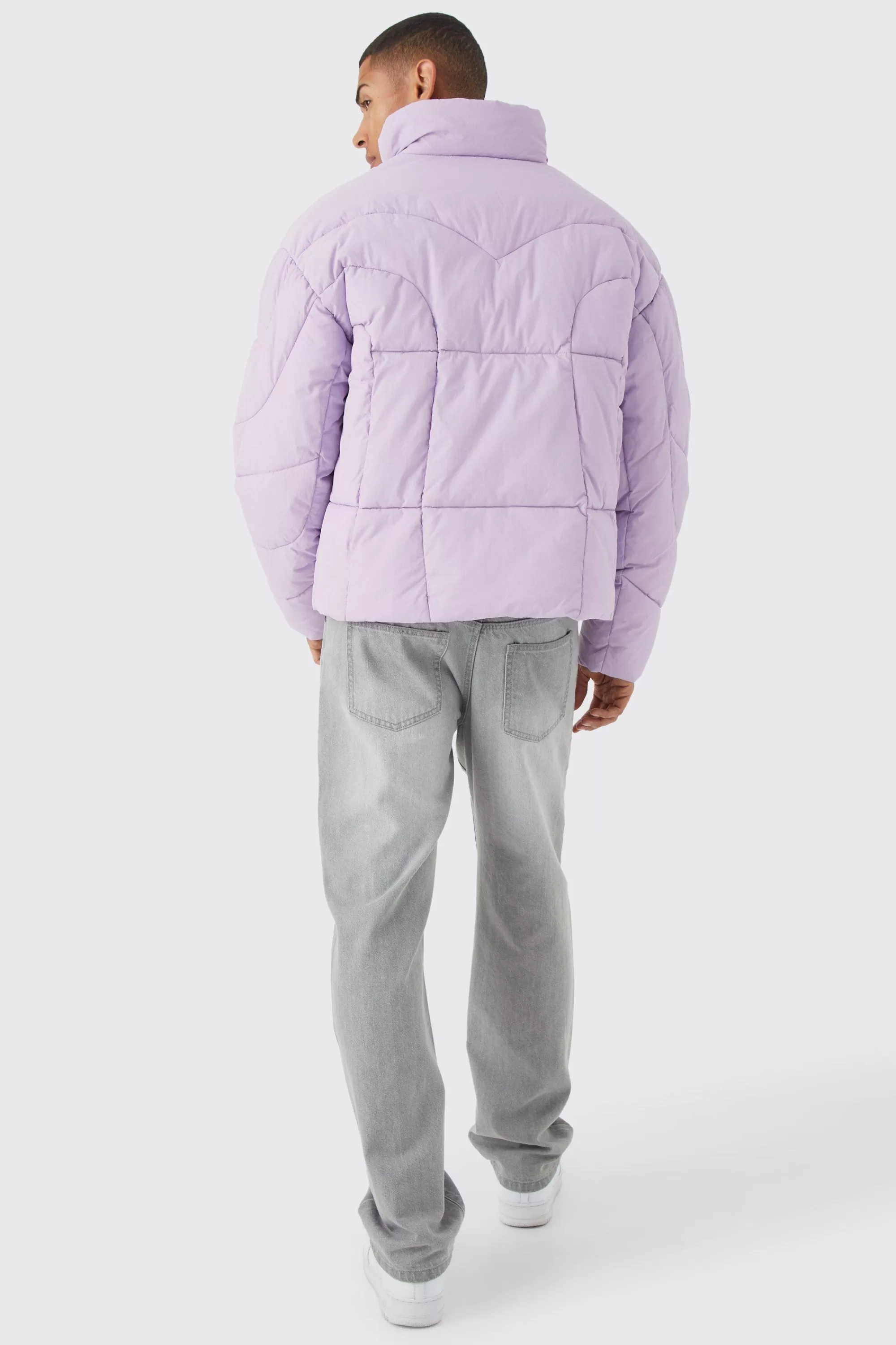 boohooMAN Curved Panel Funnel Neck Puffer | UK