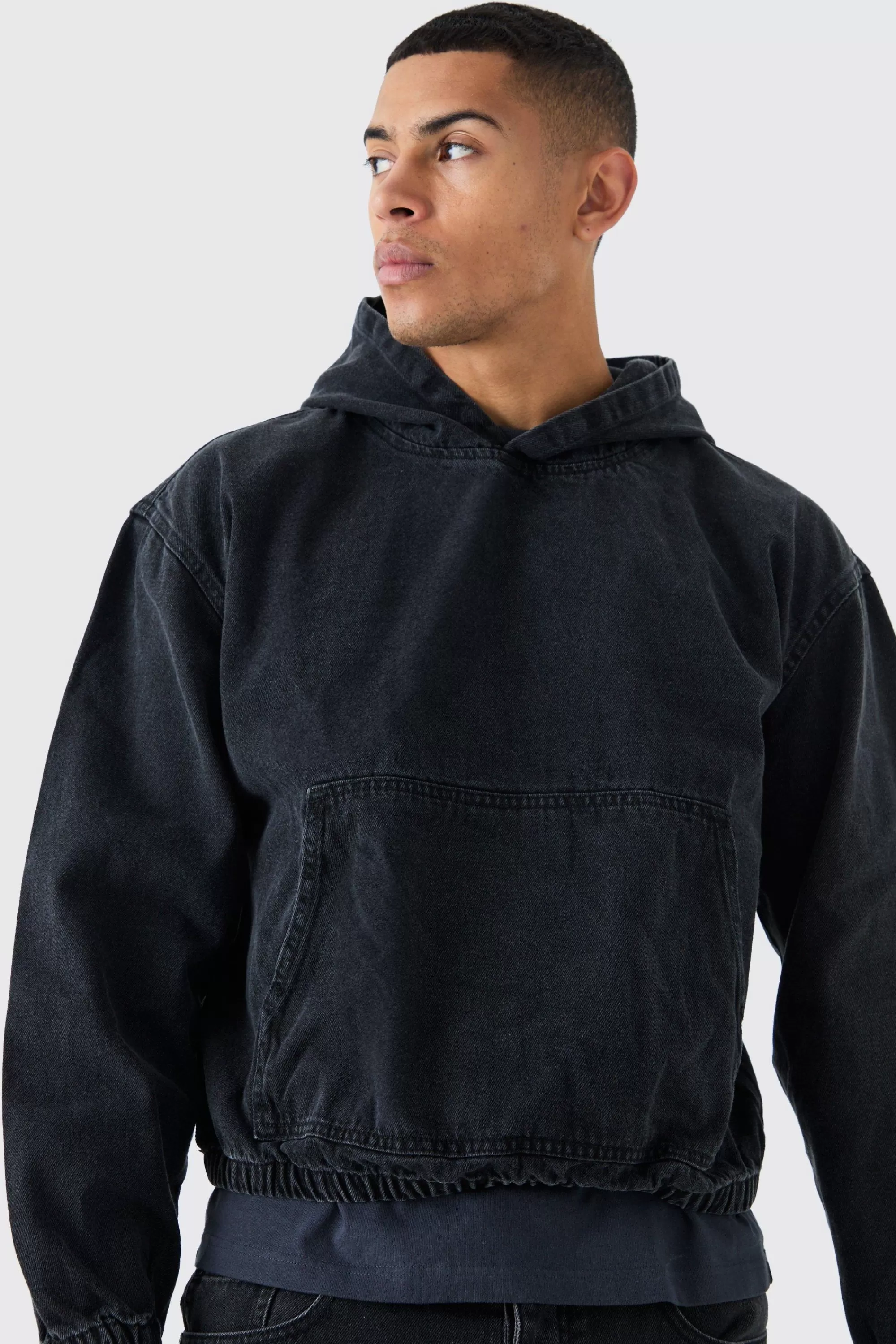 boohooMAN Denim Boxy Fit Hoodie | UK