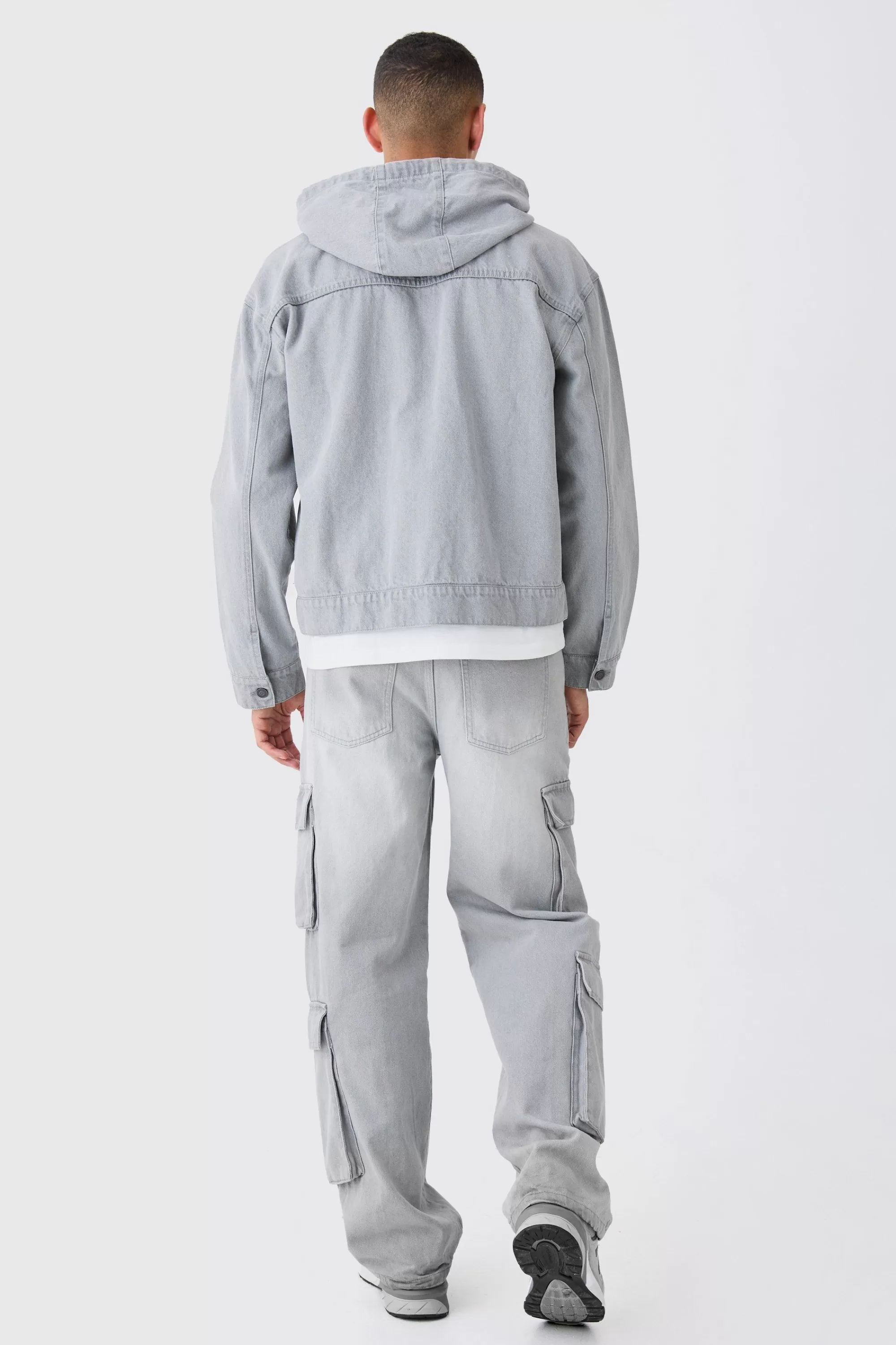 boohooMAN Denim Boxy Fit Zip Through Hoodie | UK