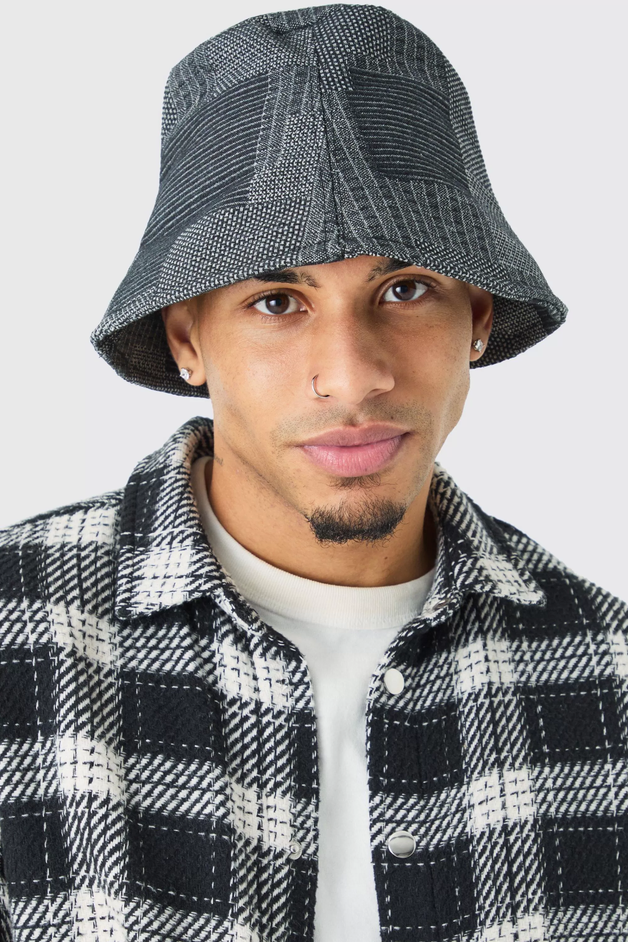 boohooMAN Denim Patchwork Bucket Hat | UK