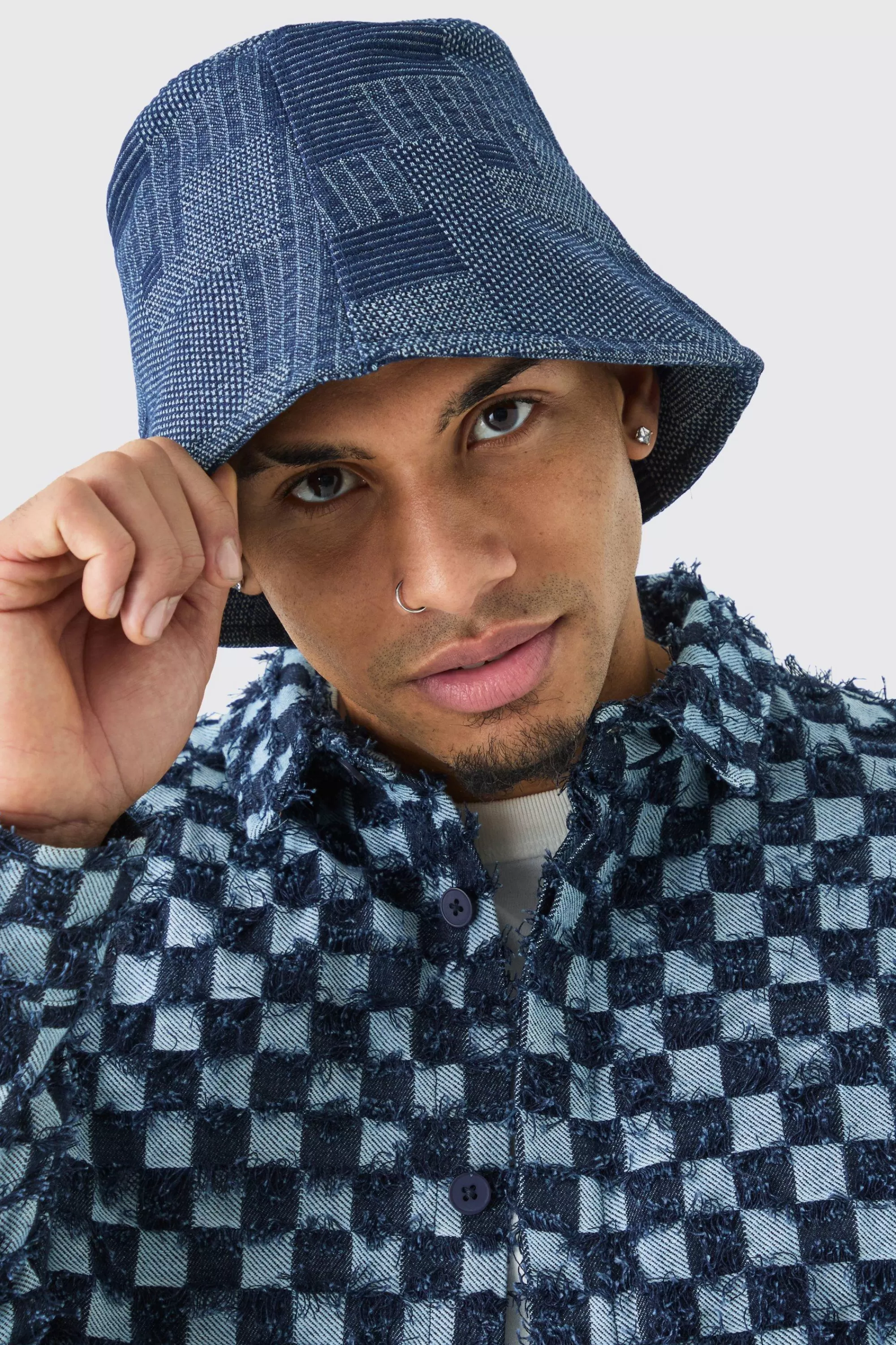 boohooMAN Denim Patchwork Bucket Hat | UK