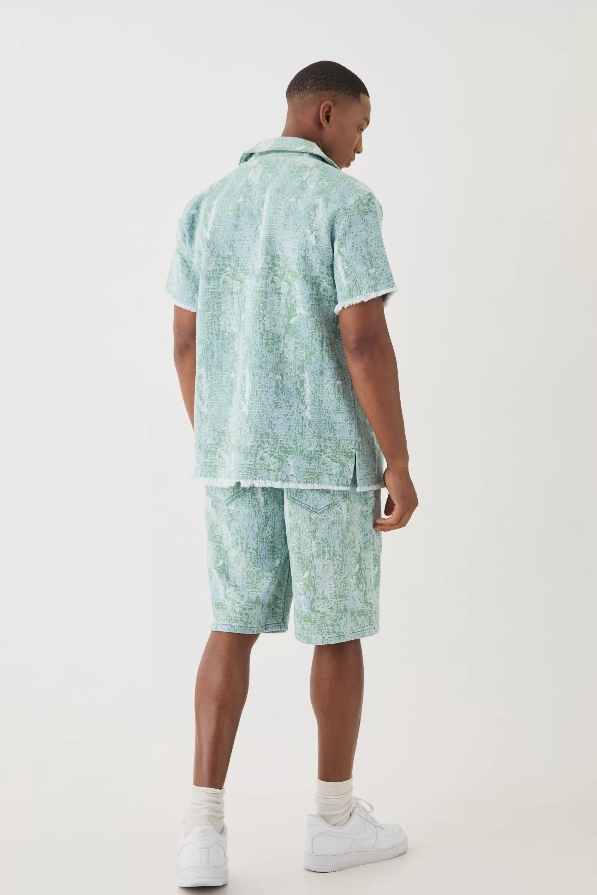 boohooMAN Denim Tapestry Revere Shirt | UK