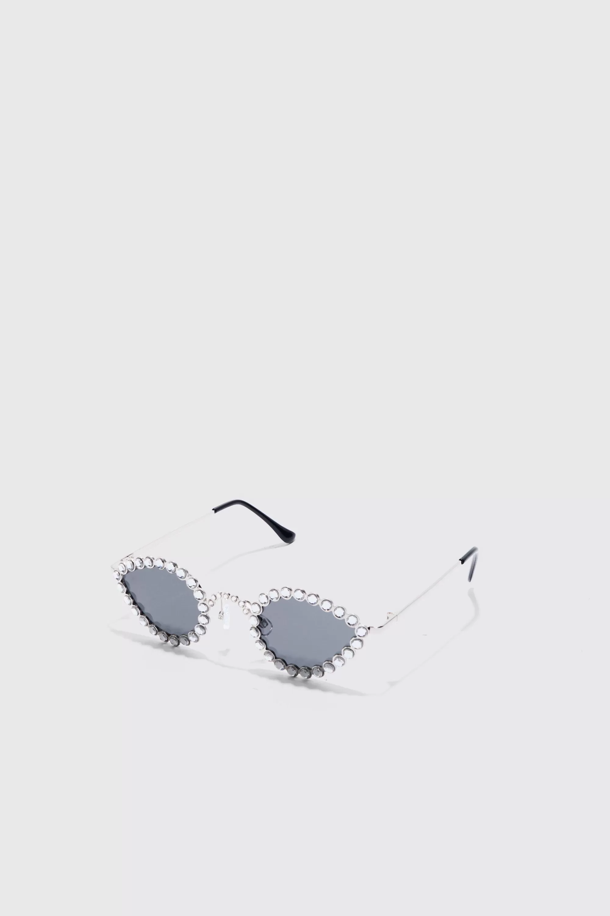 boohooMAN Diamante Oval Sunglasses | UK