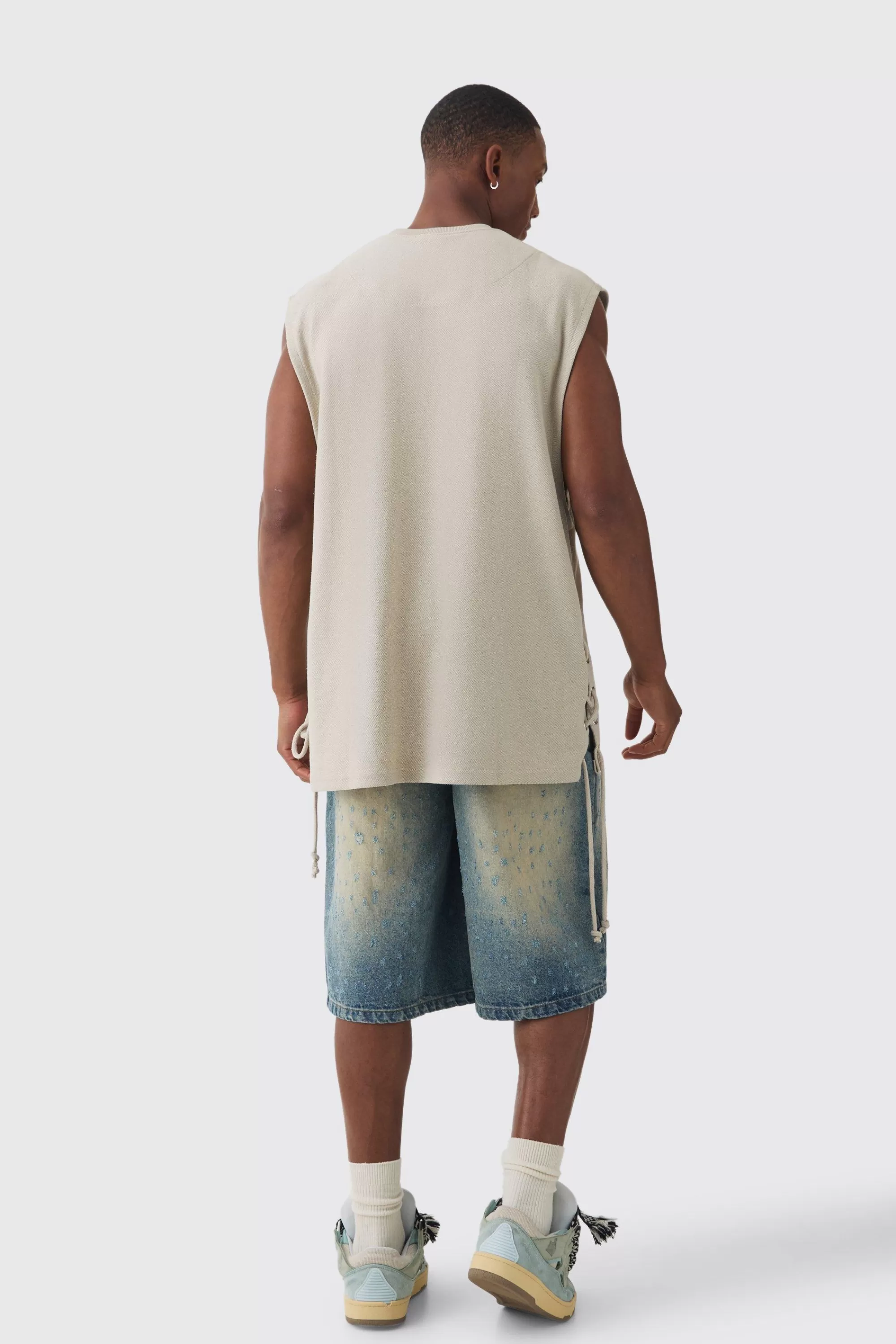 boohooMAN Distressed Regular Denim Jorts | UK
