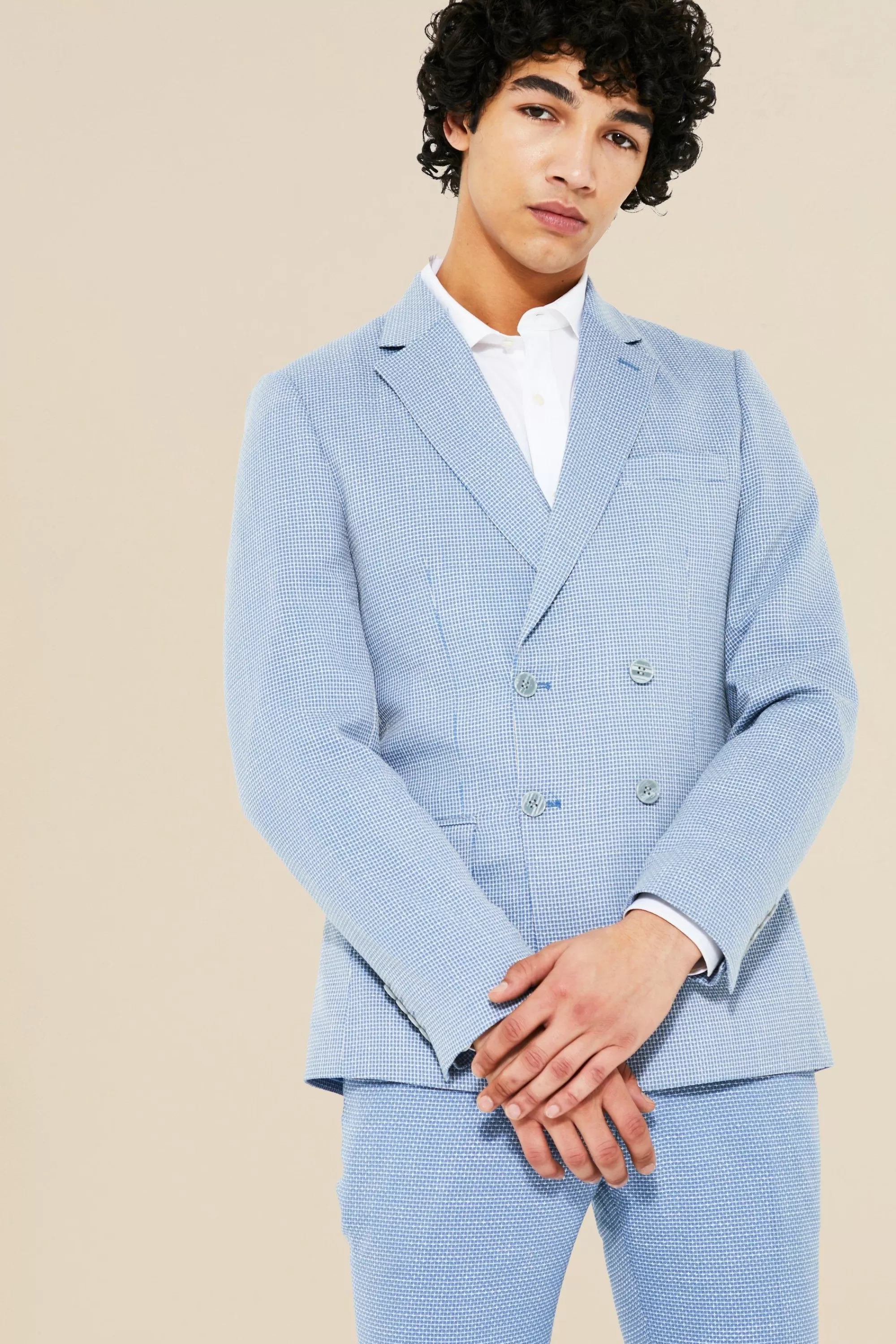 boohooMAN Double Breasted Skinny Textured Suit Jacket | UK