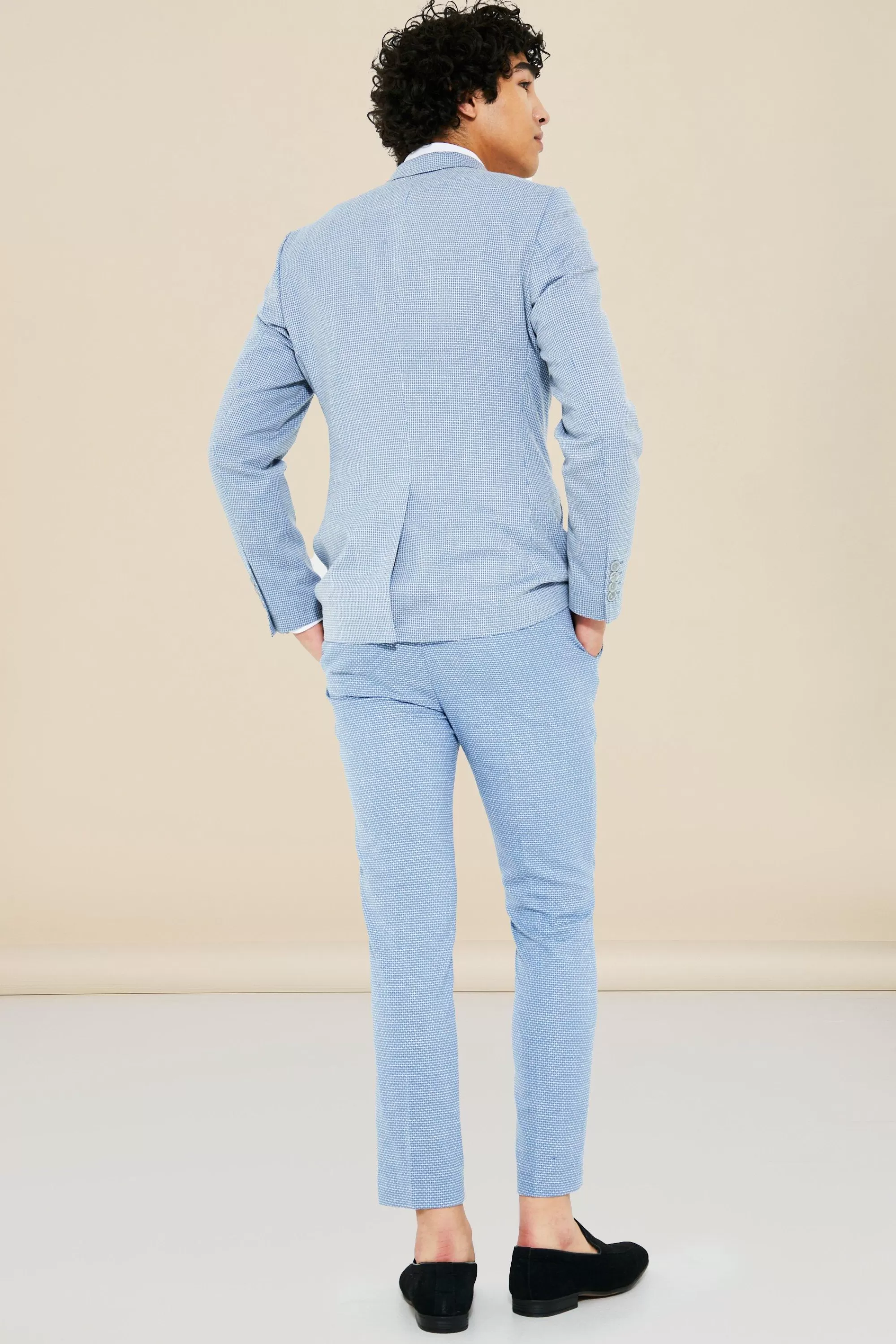 boohooMAN Double Breasted Skinny Textured Suit Jacket | UK