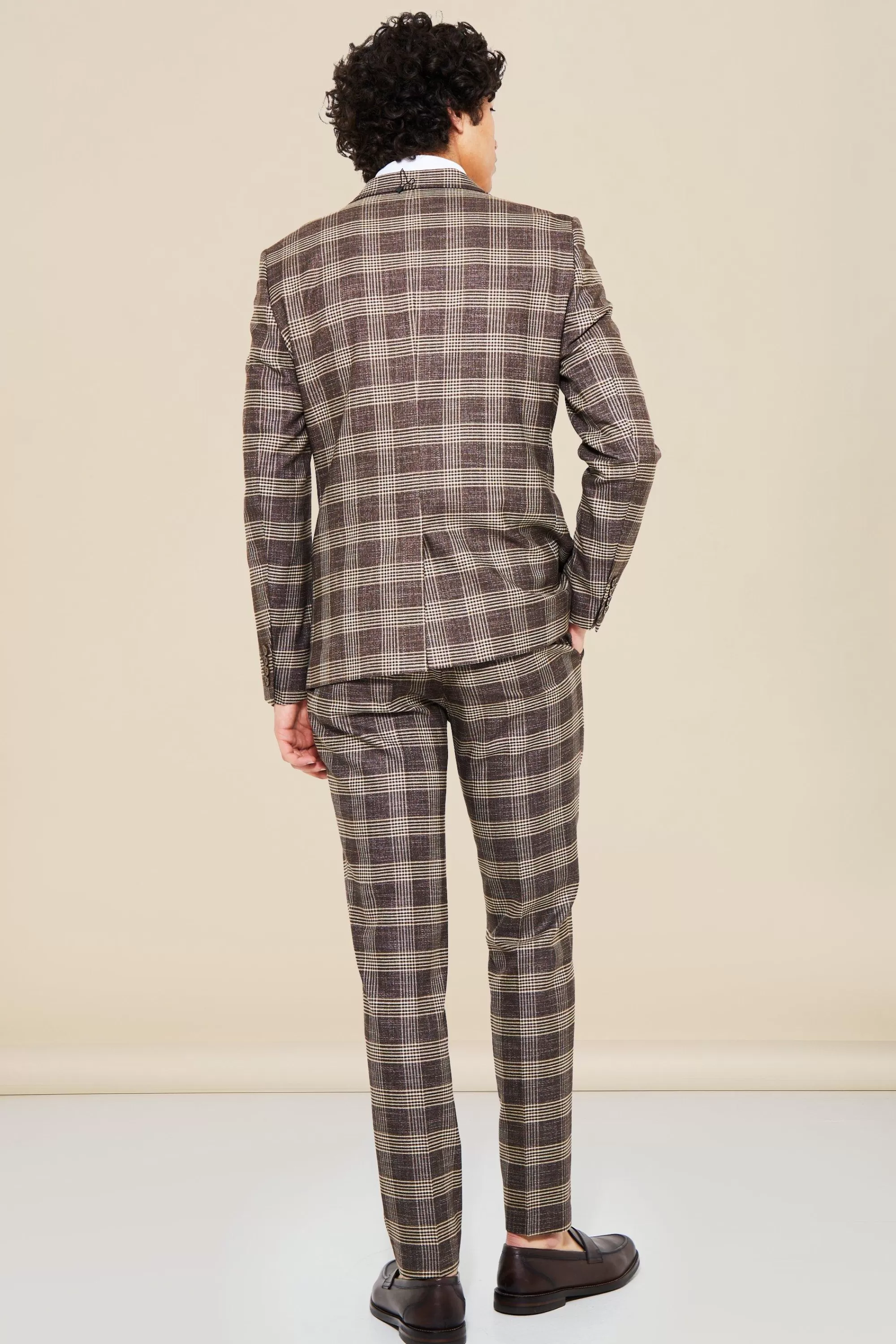 boohooMAN Double Breasted Slim Check Suit Jacket | UK